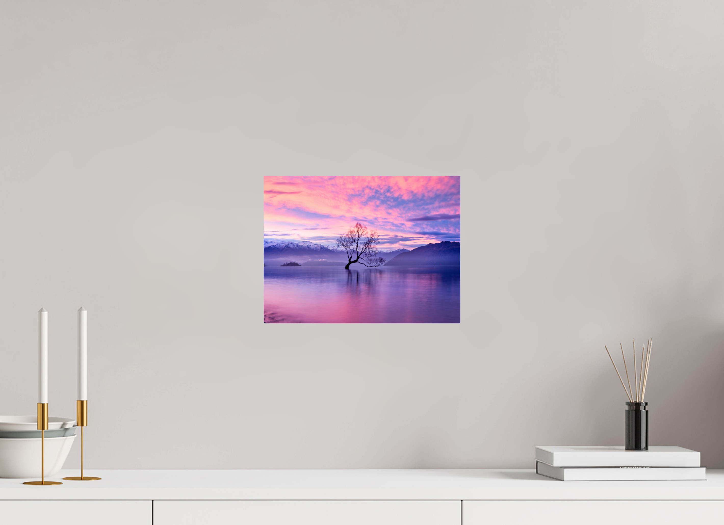 12 x 9″, Giclée Alu-Dibond Wanaka II: The Wanaka Tree Beneath a Brilliant Sunset