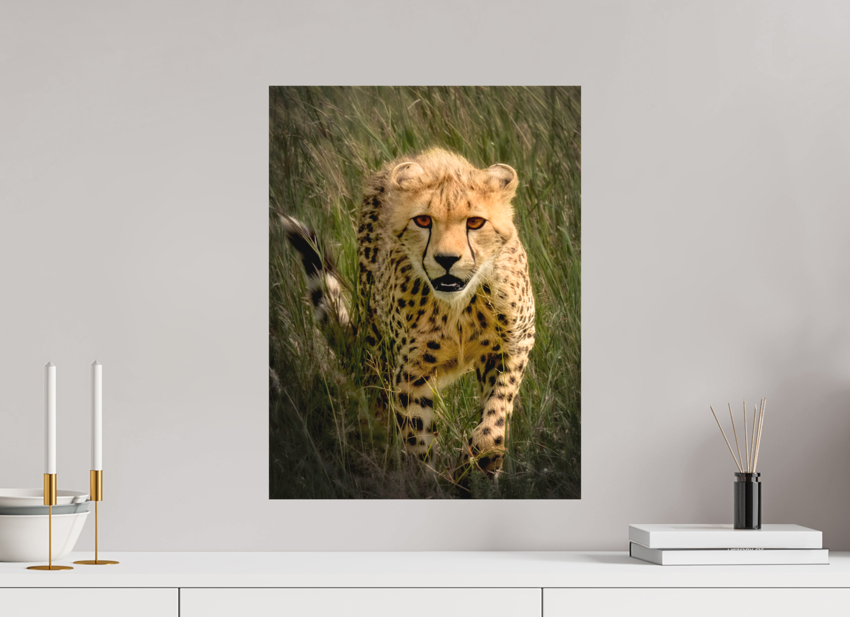 15 x 20″, Fine Art Textile Stalking Cheetah