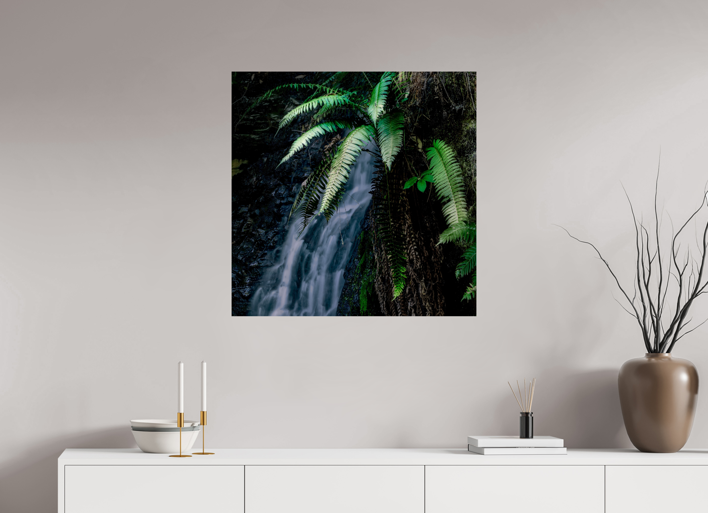 30 x 30″, Giclée Alu-Dibond Sword Ferns on Tiptoe FallsI
