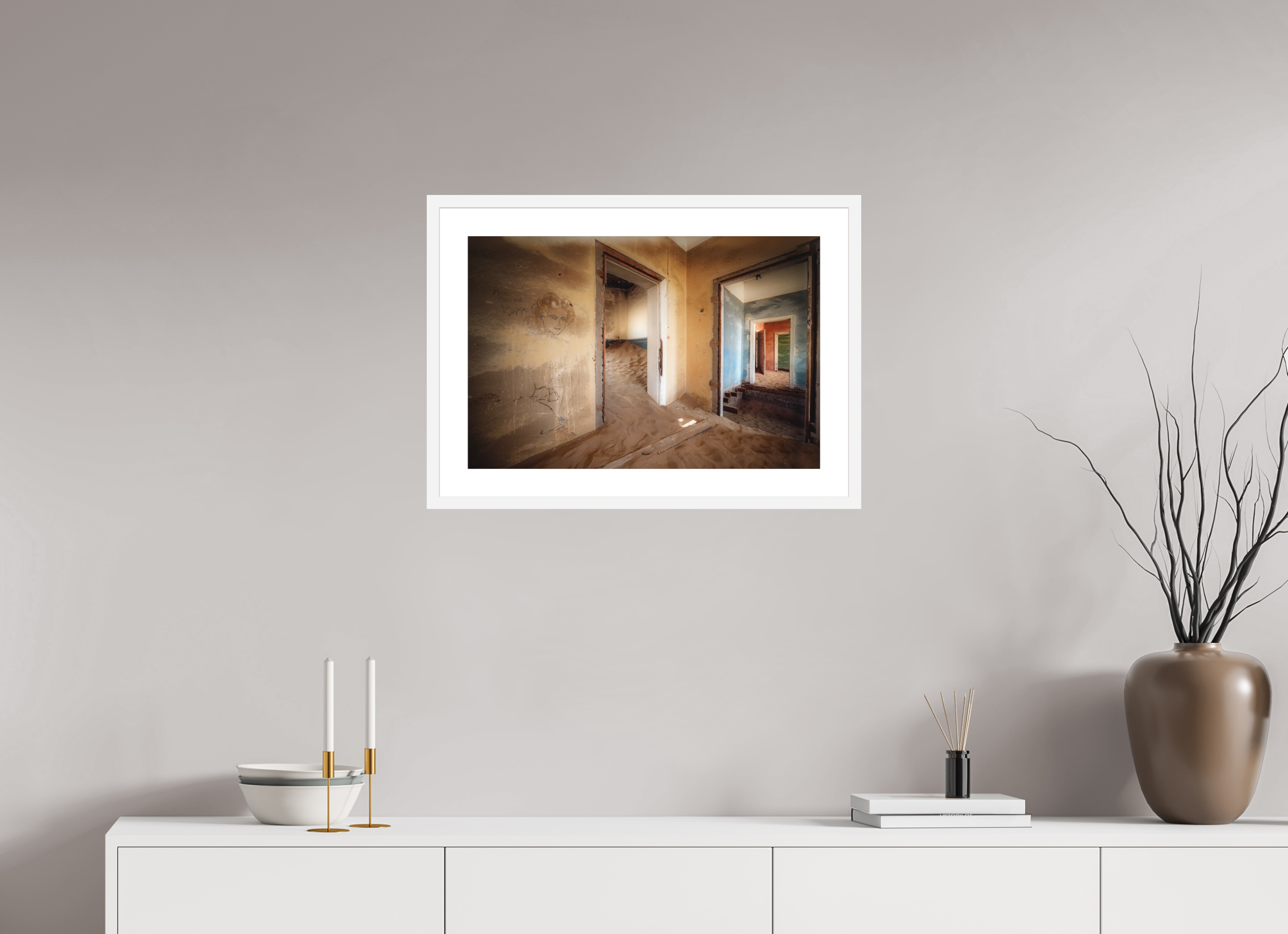 24 x 16″, Passe-Partout White Frame Lost Dreams of Kolmanskop
