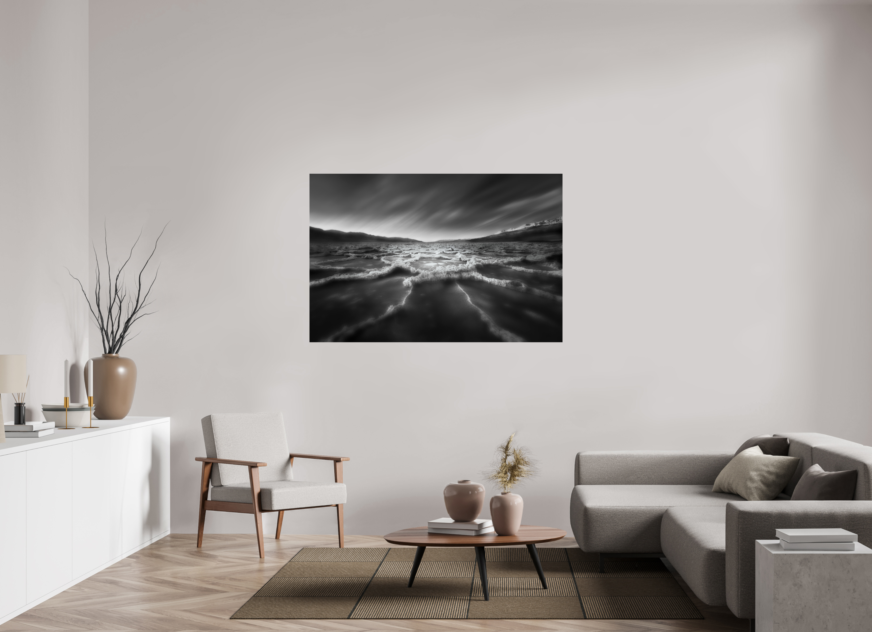 60 x 40″, Giclée Alu-Dibond Death Valley's Badwater Basin in Monochrome