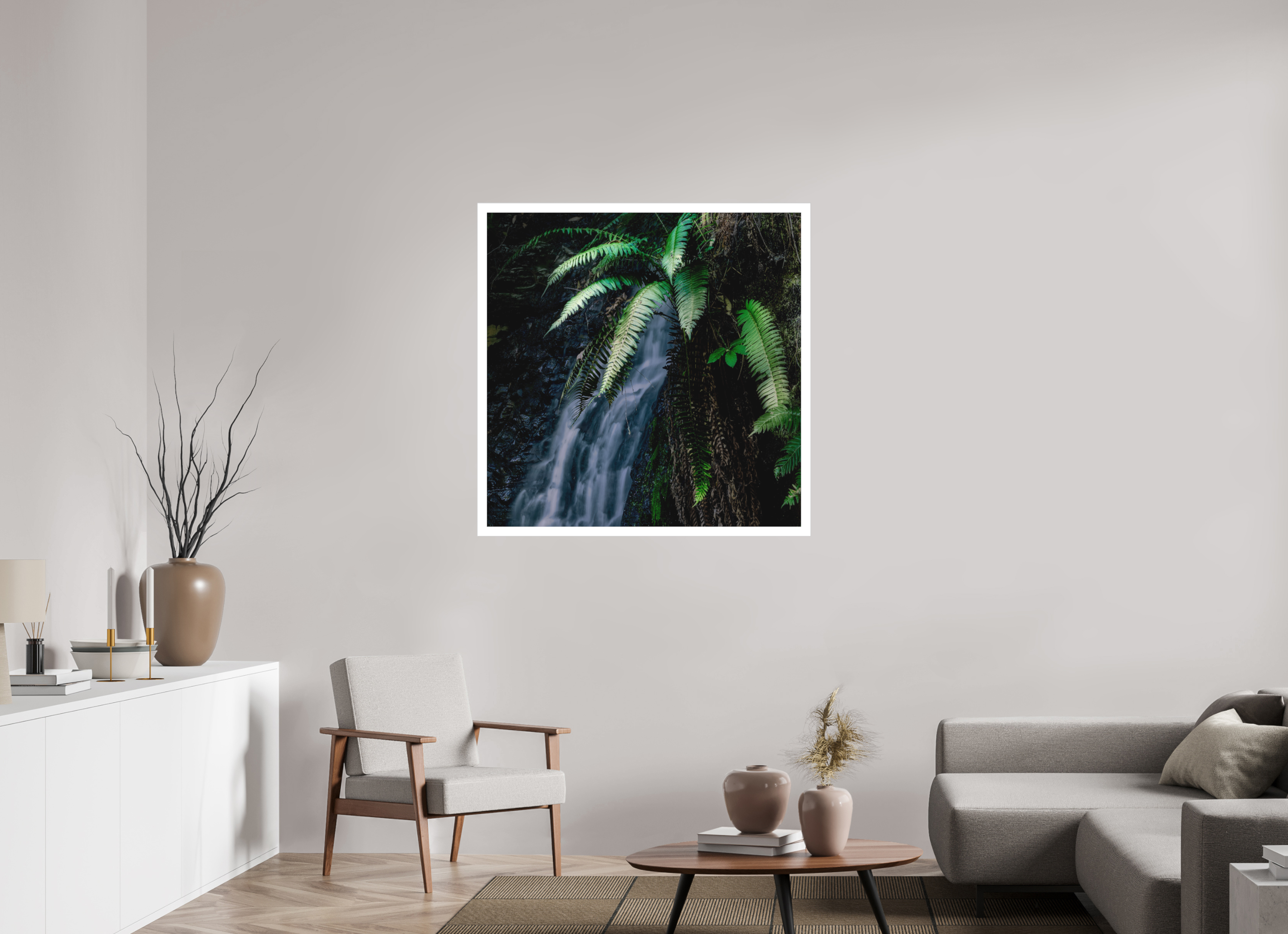 40 x 40″, Fine Art Bonded Acrylic Sword Ferns on Tiptoe FallsI
