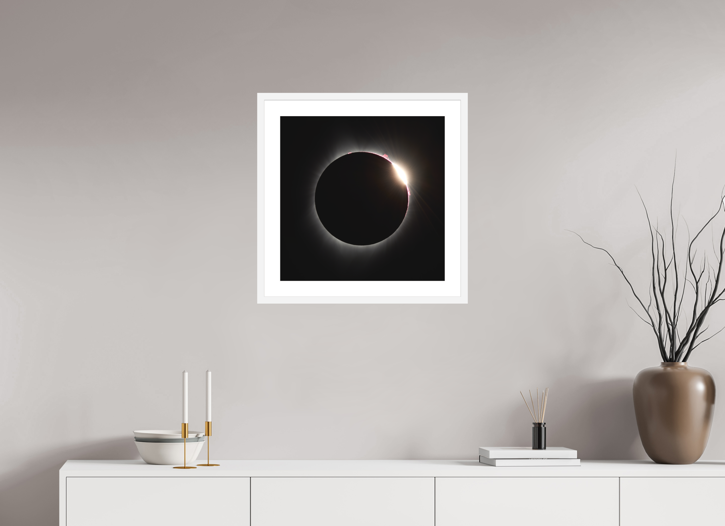20 x 20″, Passe-Partout White Frame 2017 Eclipse: The Diamonmd Ring in Oregon