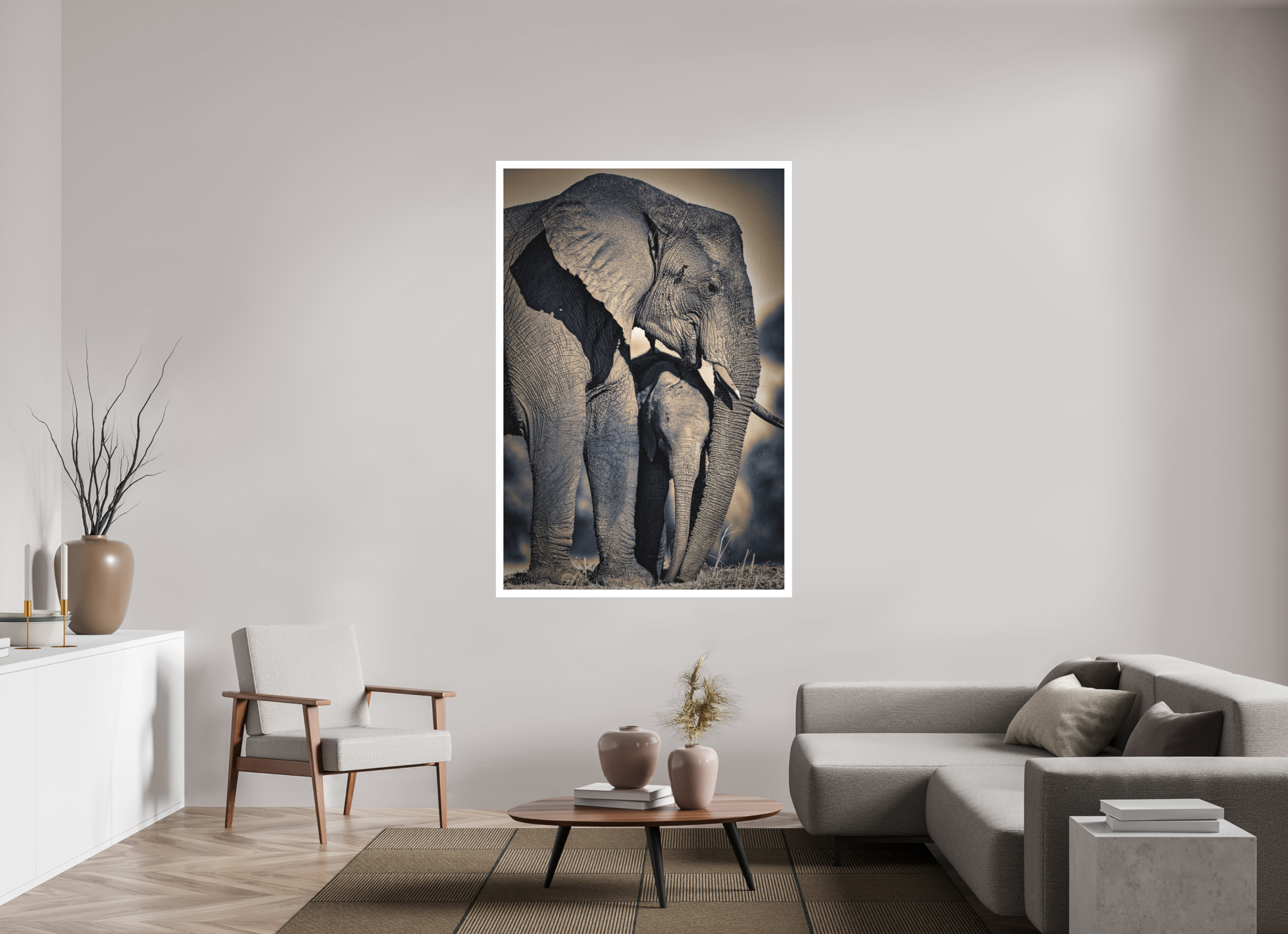 44 x 66″, Fine Art Bonded Acrylic Mother Elephant & Calf
