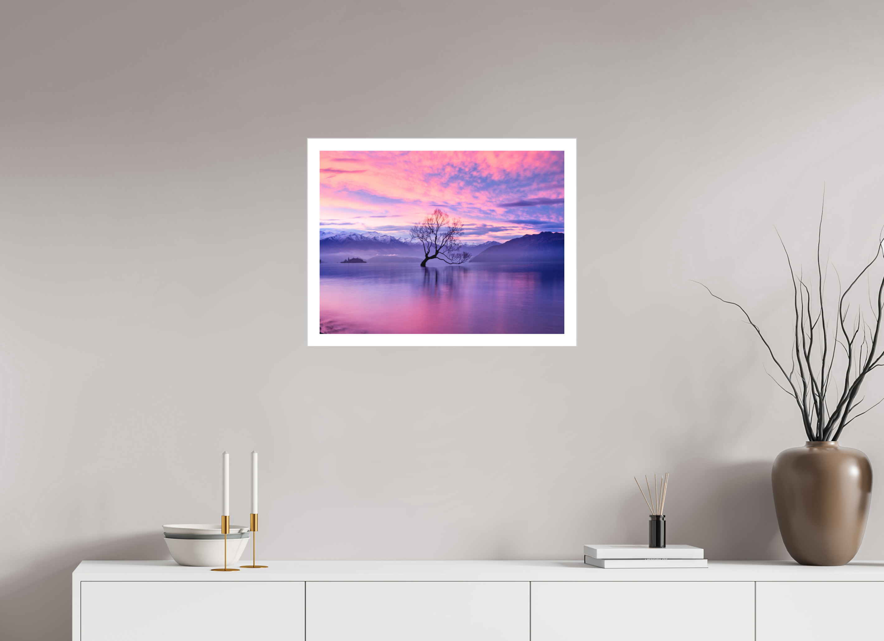 24 x 18″, Fine Art Bonded Acrylic Wanaka II: The Wanaka Tree Beneath a Brilliant Sunset