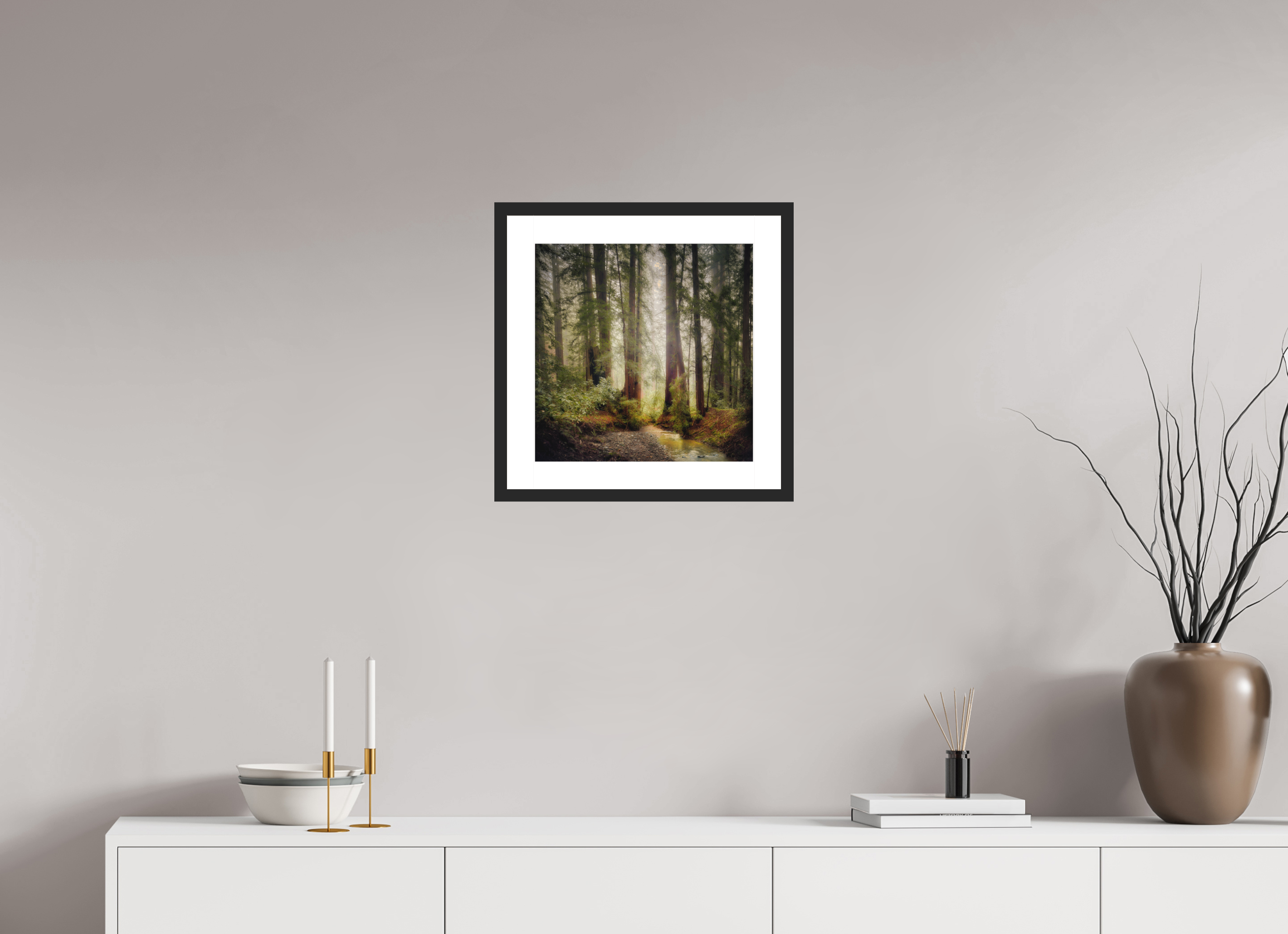 15 x 15″, Passe-Partout Black Frame Armstrong Woods IV: Lucem in Nemore