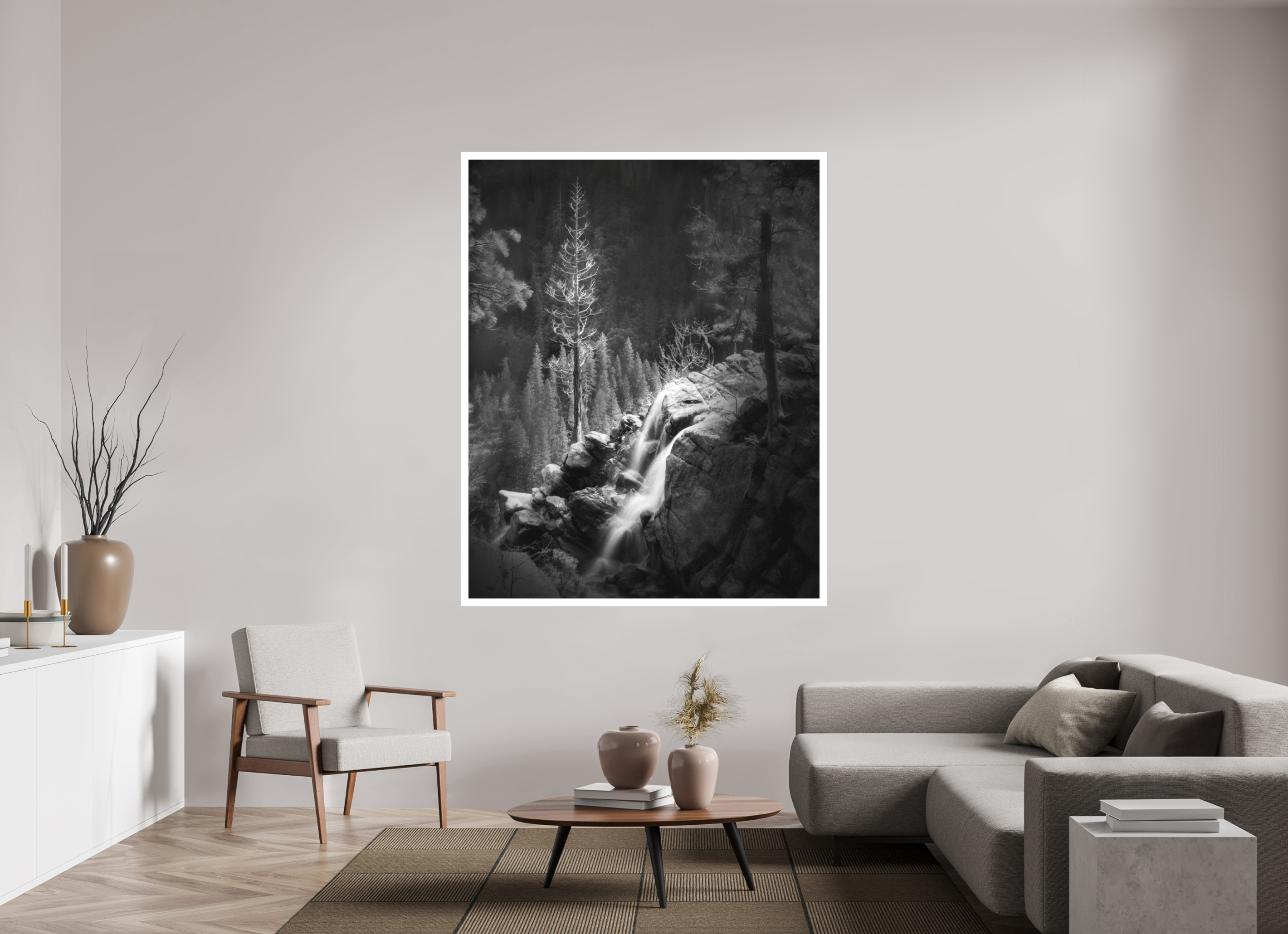 55 x 68.7″, Bonded Acrylic Mat + Silver Frame Lucidum: Yosemite's Cascade Creek