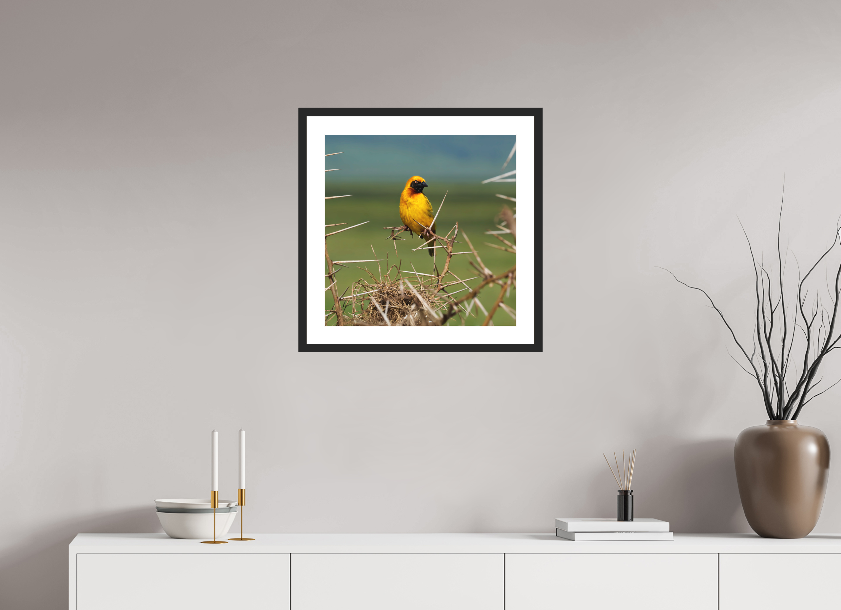 20 x 20″, Passe-Partout Black Frame Afrcan Golden Weaver