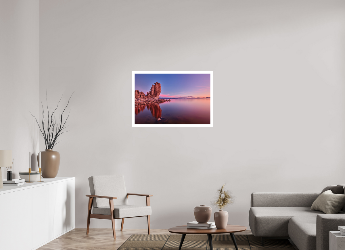 36 x 24″, Bonded Acrylic Mat + White Frame Mono Lake: Tufa Dawn