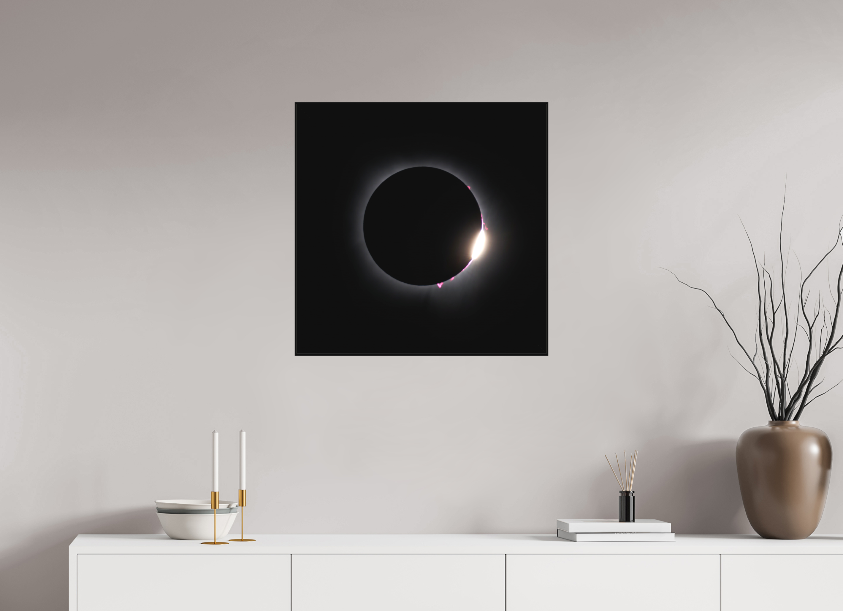 25 x 25″, Fine Art Textile 2024 Eclipse: Diamond Ring & Baily's Beads [OLD]