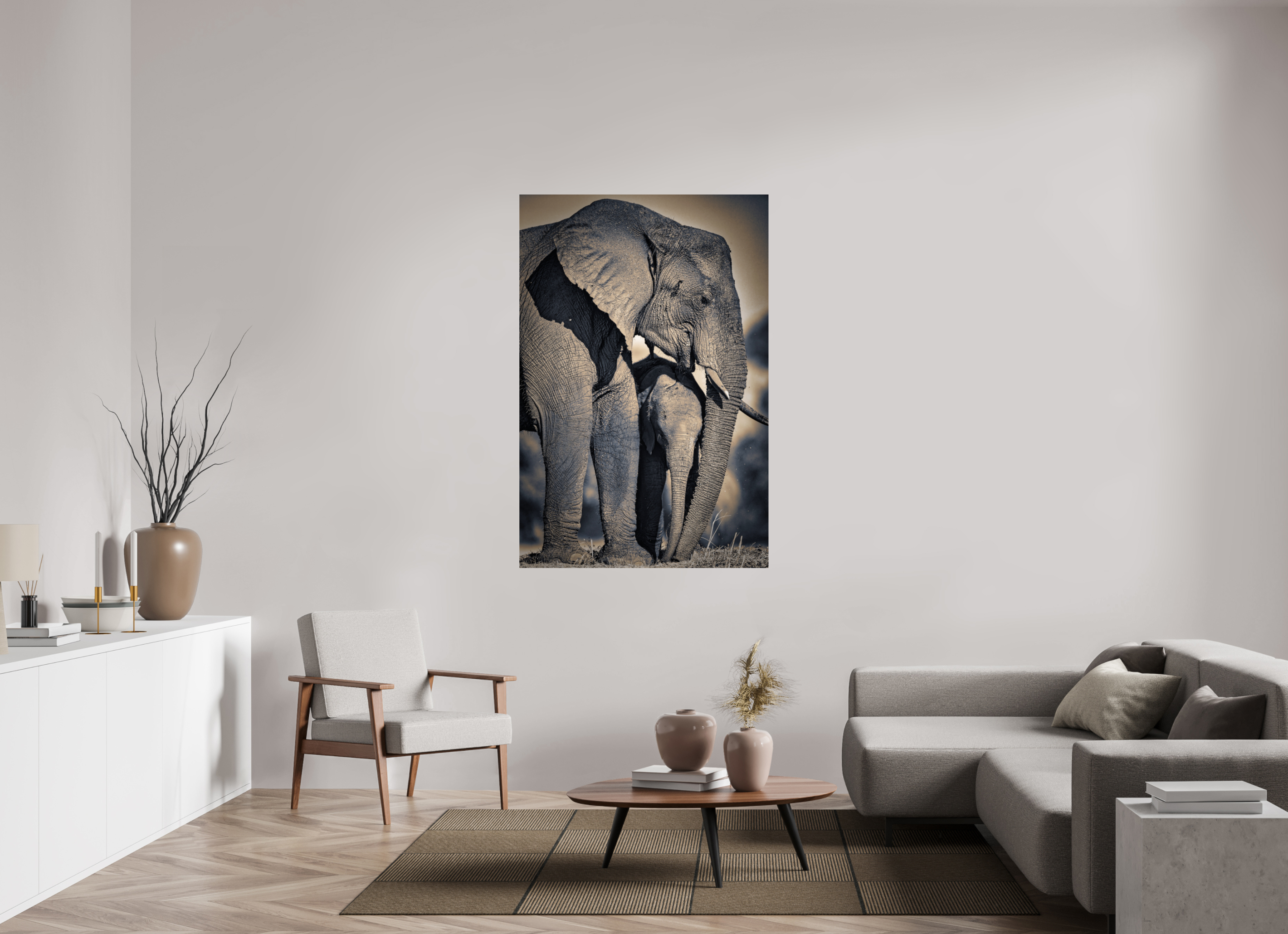 40 x 60″, Giclée Alu-Dibond Mother Elephant & Calf