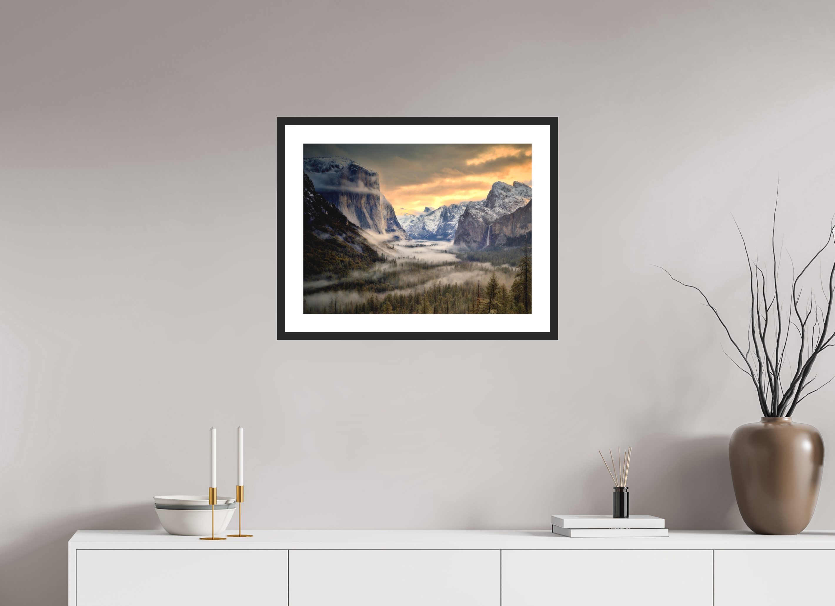 24 x 18″, Passe-Partout Black Frame Tunnel View Winter Dawn