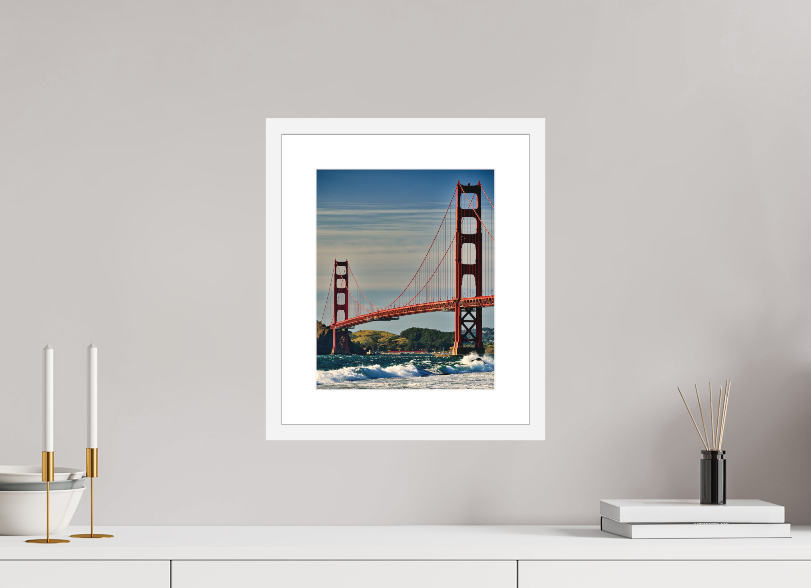 10 x 12.3″, Passe-Partout White Frame Golden Gate II: Another Postcard View