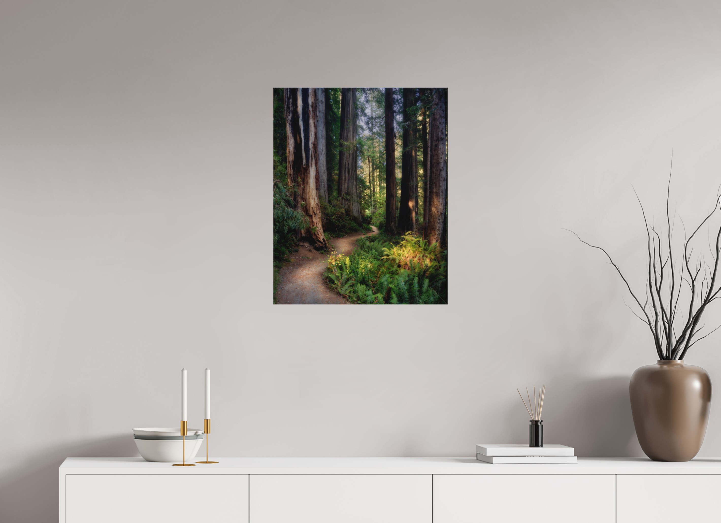 20 x 25″, Fine Art Textile Prairie Creek Redwoods Pathway