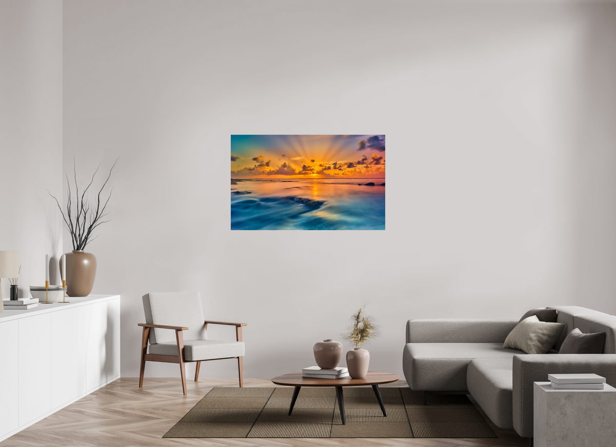 51.9 x 32″, Giclée Alu-Dibond Diluvian: Bora Bora Reefside Sunrise