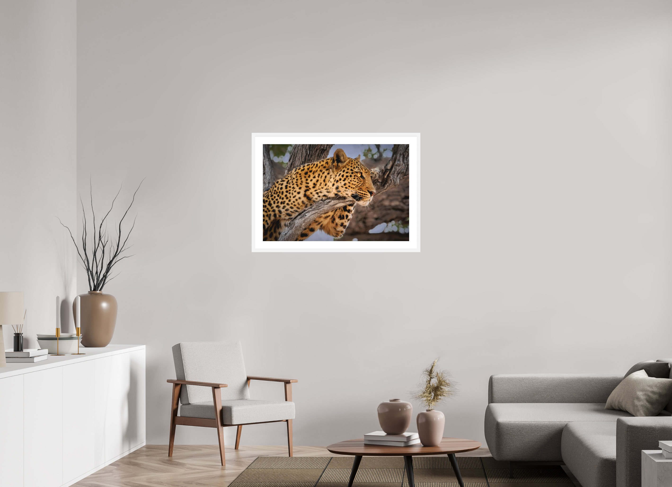 36 x 24″, Passe-Partout White Frame Leopard Princess of Savute