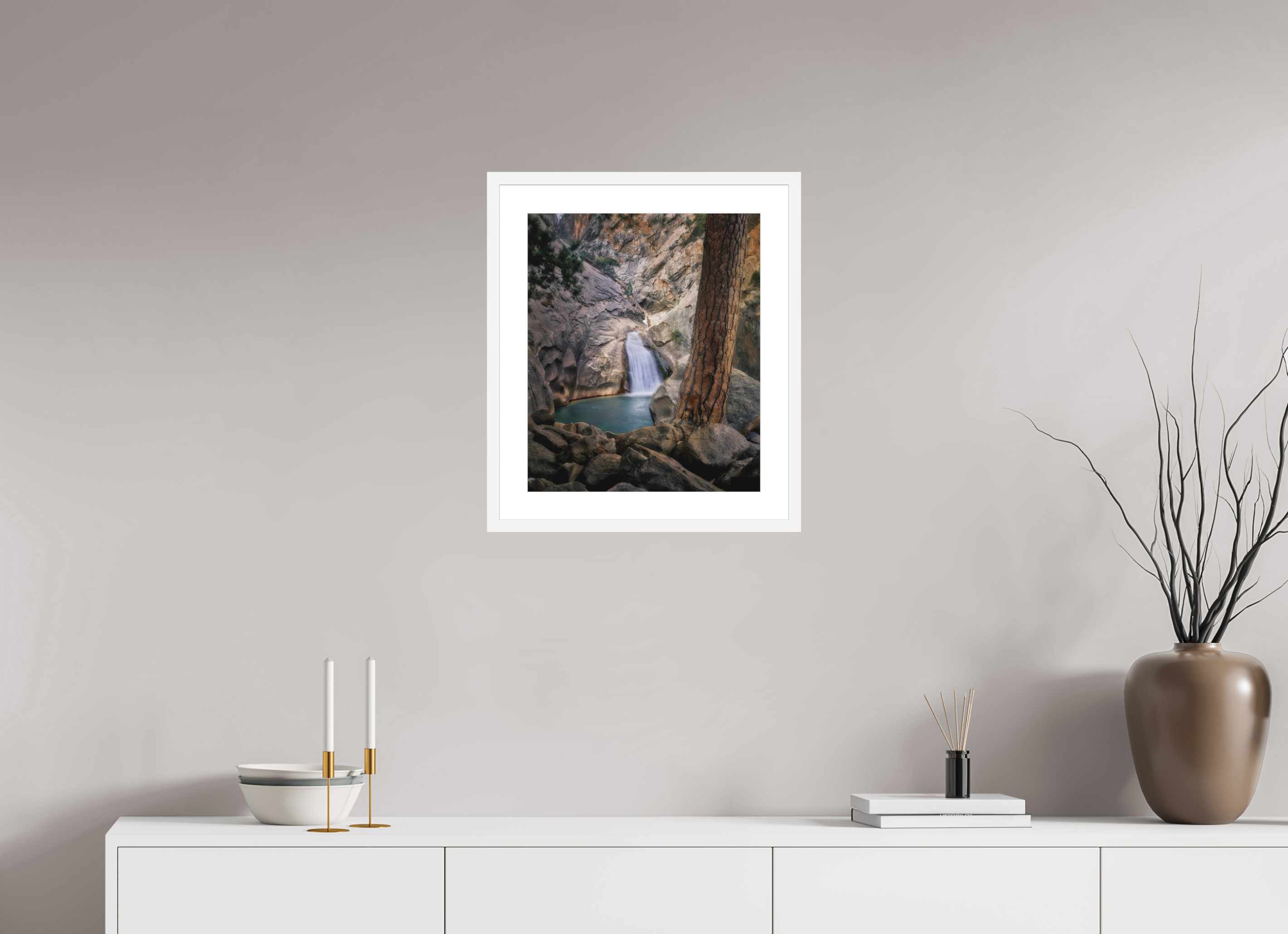 16 x 19.1″, Passe-Partout White Frame Roaring River Falls 1 —Kings Canyon
