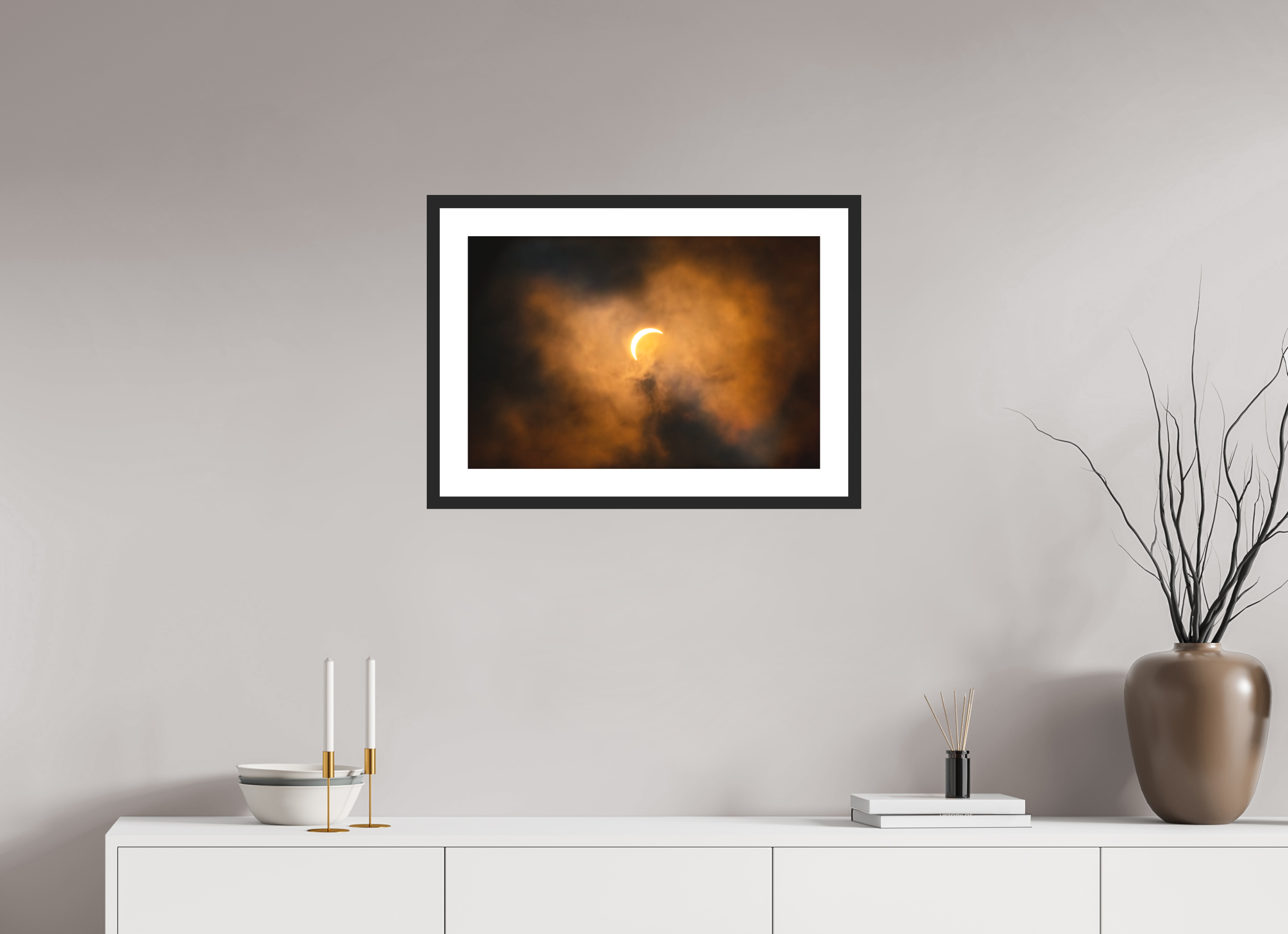 24 x 16″, Passe-Partout Black Frame 2024 Eclipse: Crescent Sun