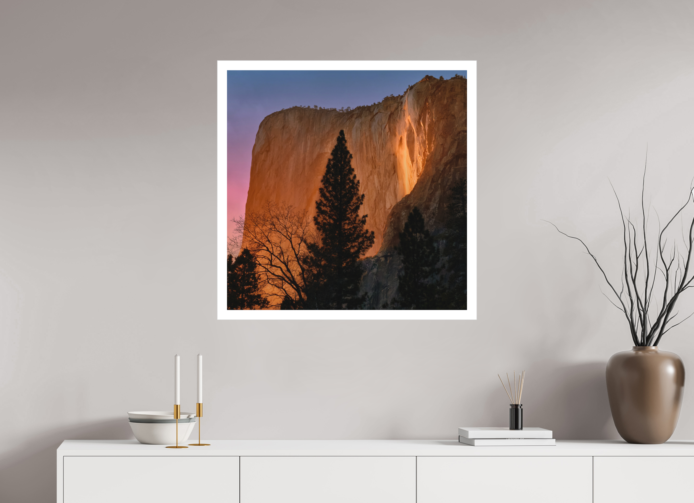 30 x 30″, Bonded Acrylic Mat + Silver Frame Horsetail Fall 2025