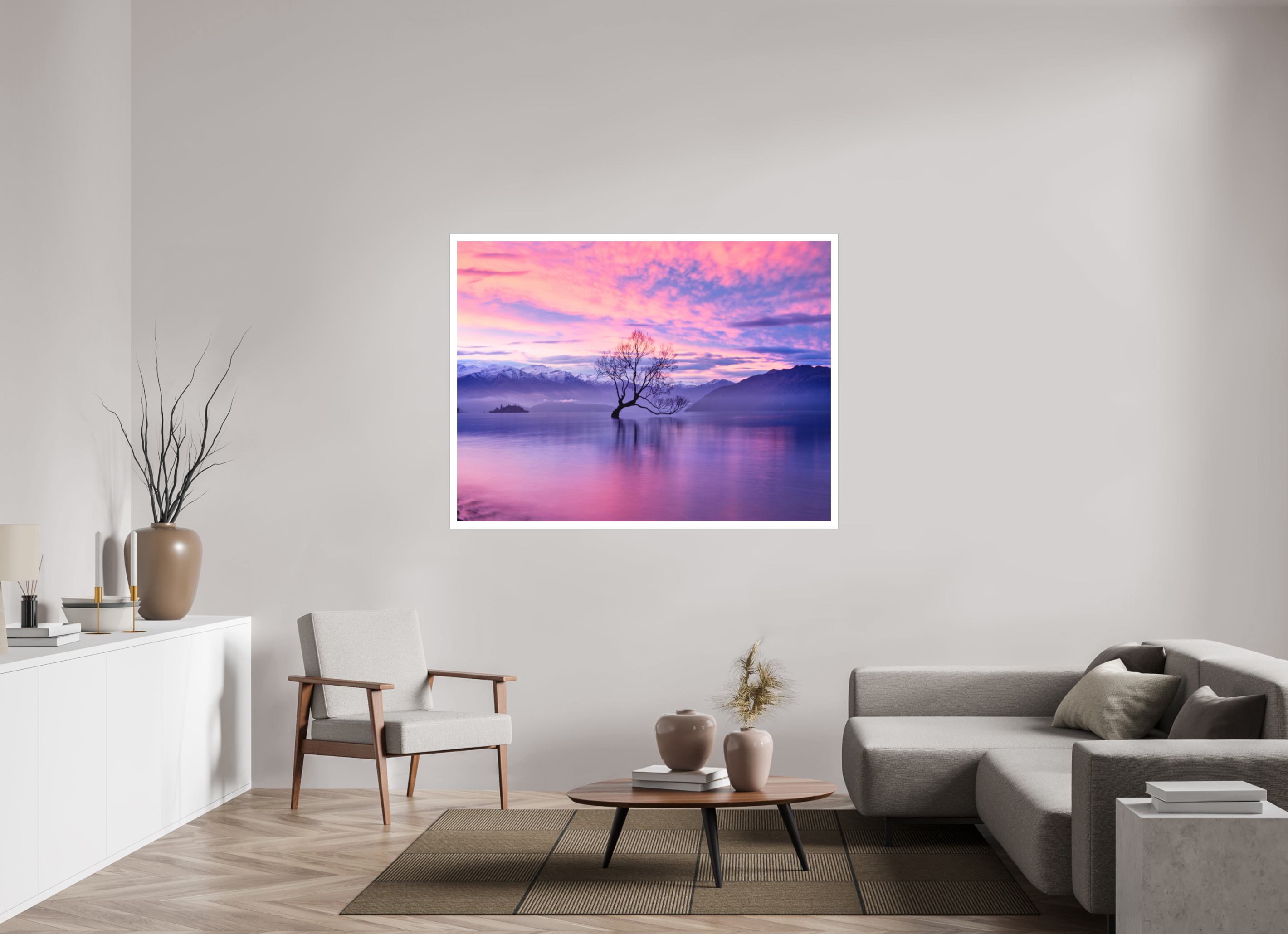 60 x 45″, Fine Art Bonded Acrylic Wanaka II: The Wanaka Tree Beneath a Brilliant Sunset