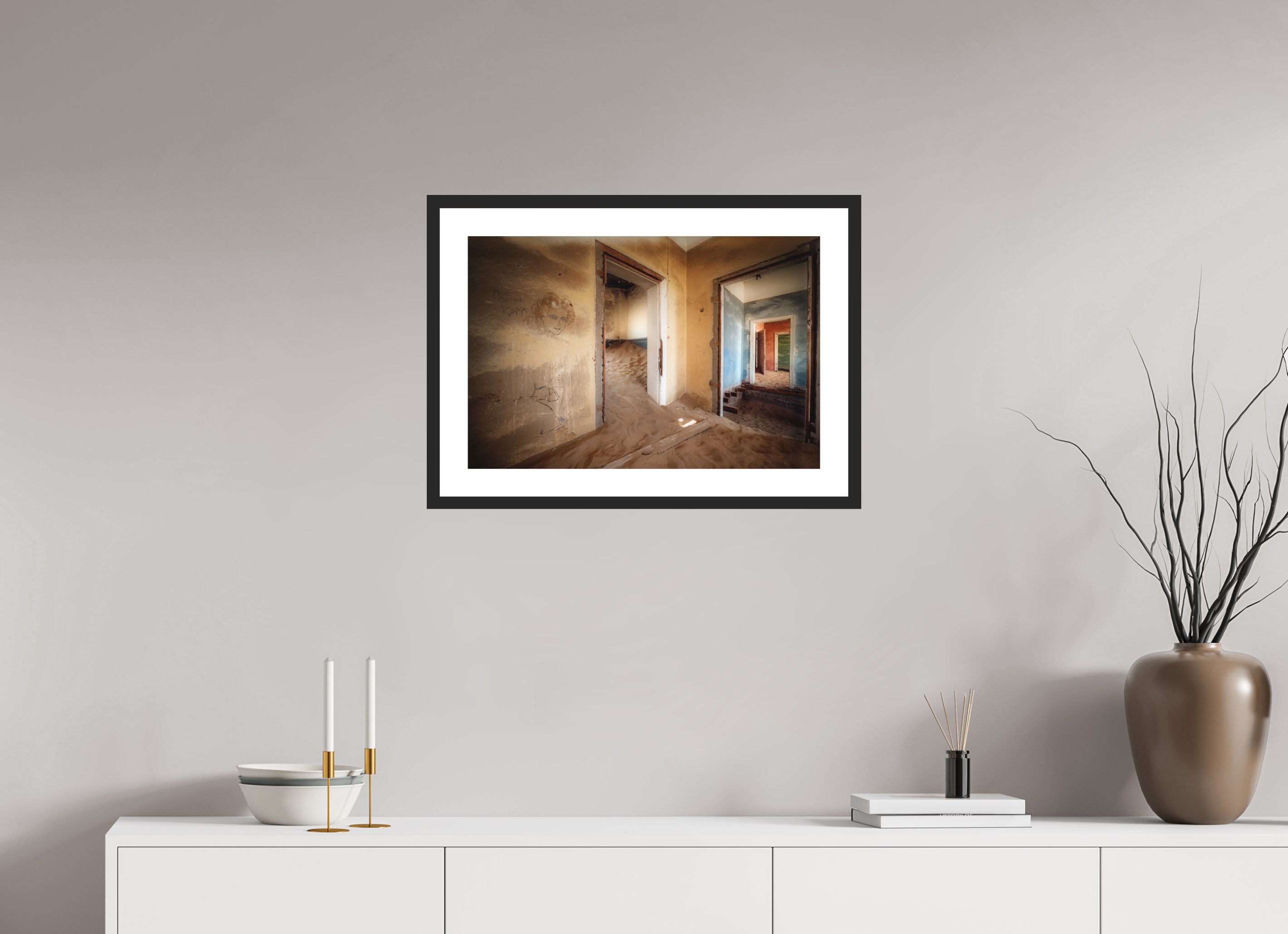 24 x 16″, Passe-Partout Black Frame Lost Dreams of Kolmanskop