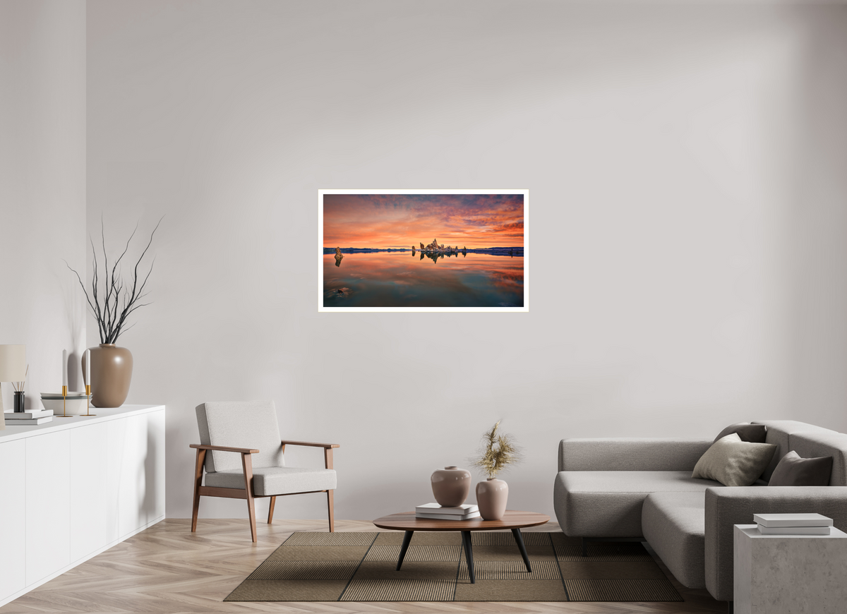 49 x 27.6″, Bonded Acrylic Mat + Gold Frame Reflekto: Mono Lake's South Tufa