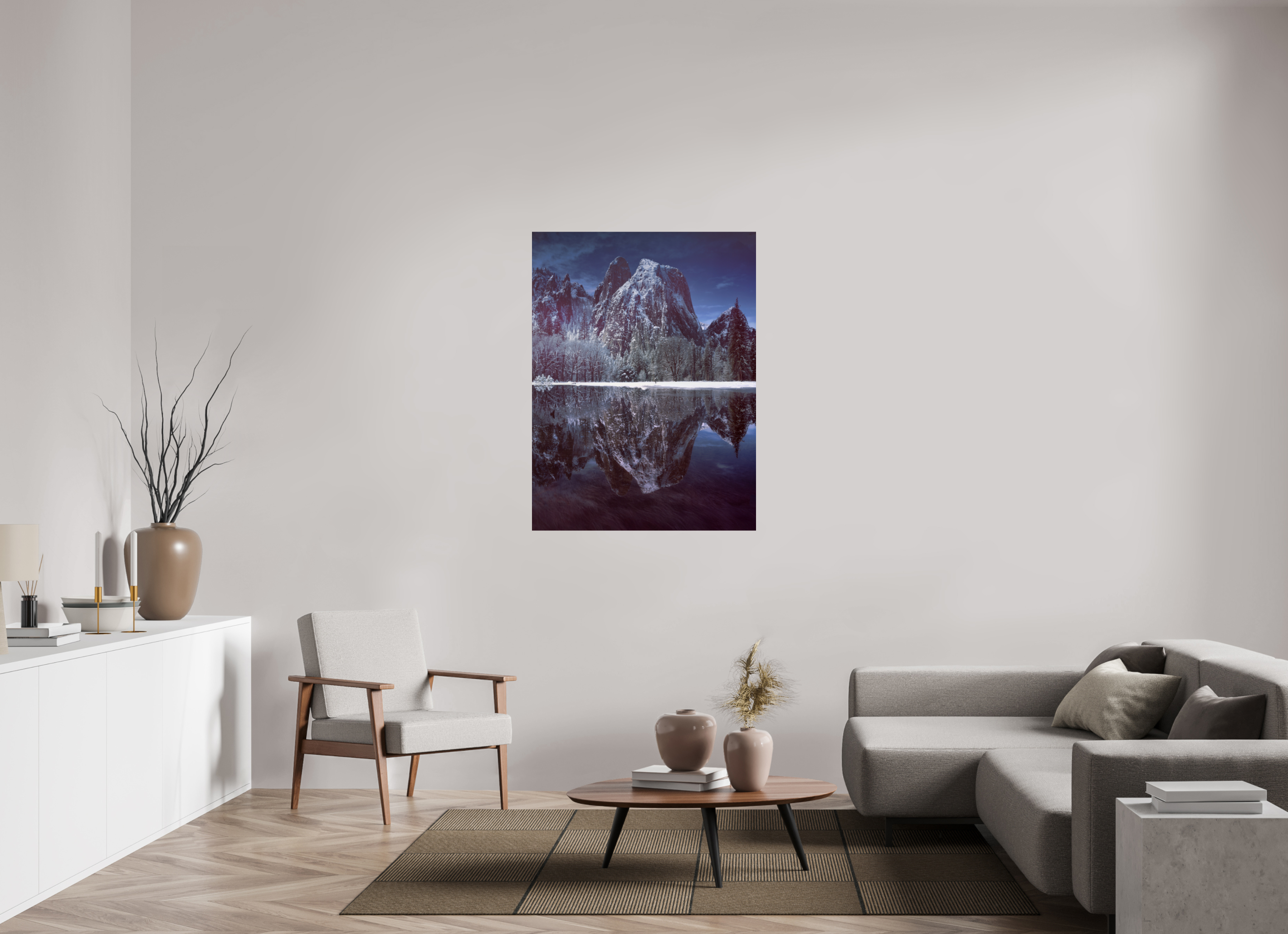 36 x 48″, Giclée Alu-Dibond Cathedral Rocks & Reflection in Snow