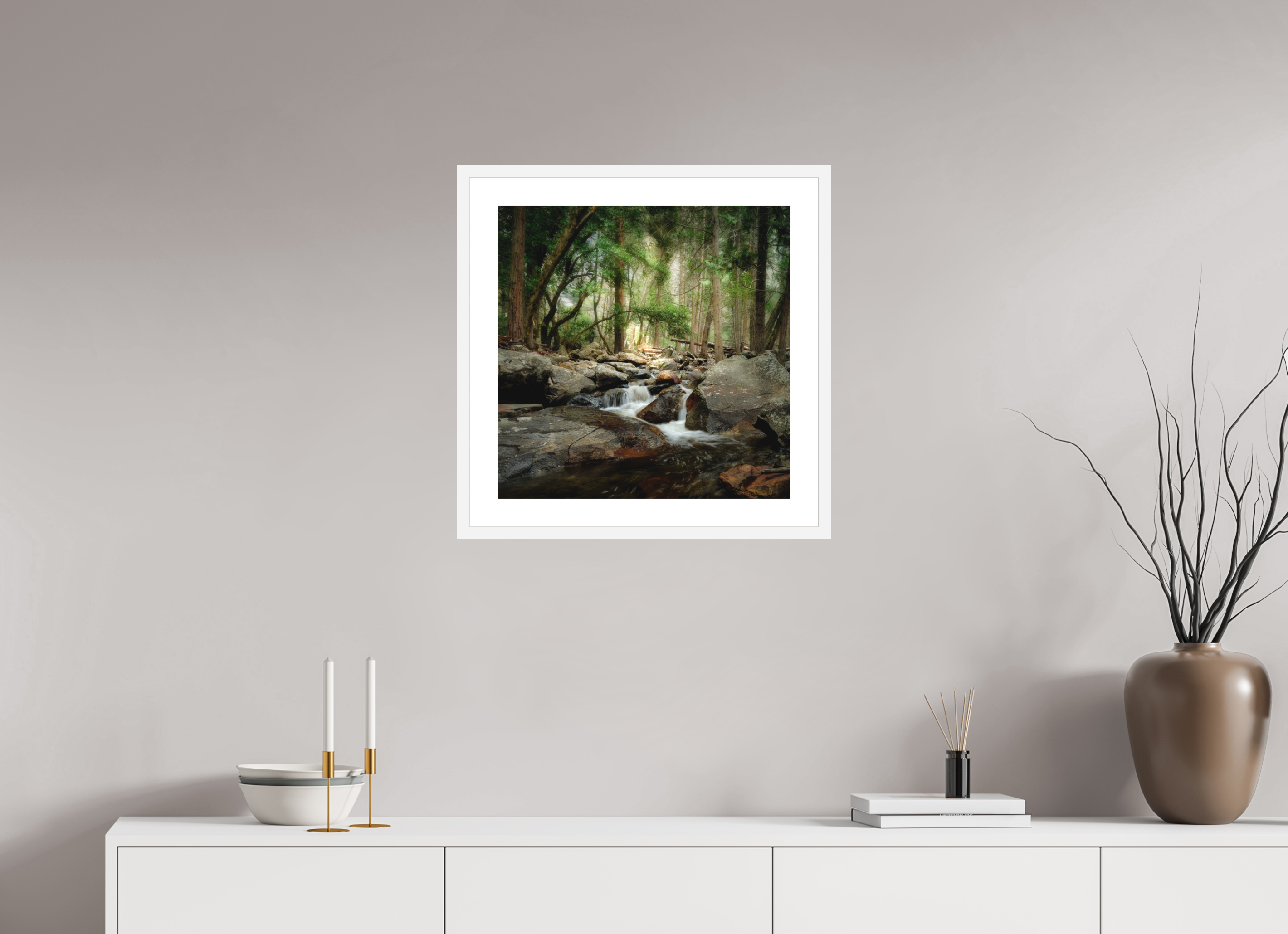 20 x 20″, Passe-Partout White Frame Bridalveil Creek