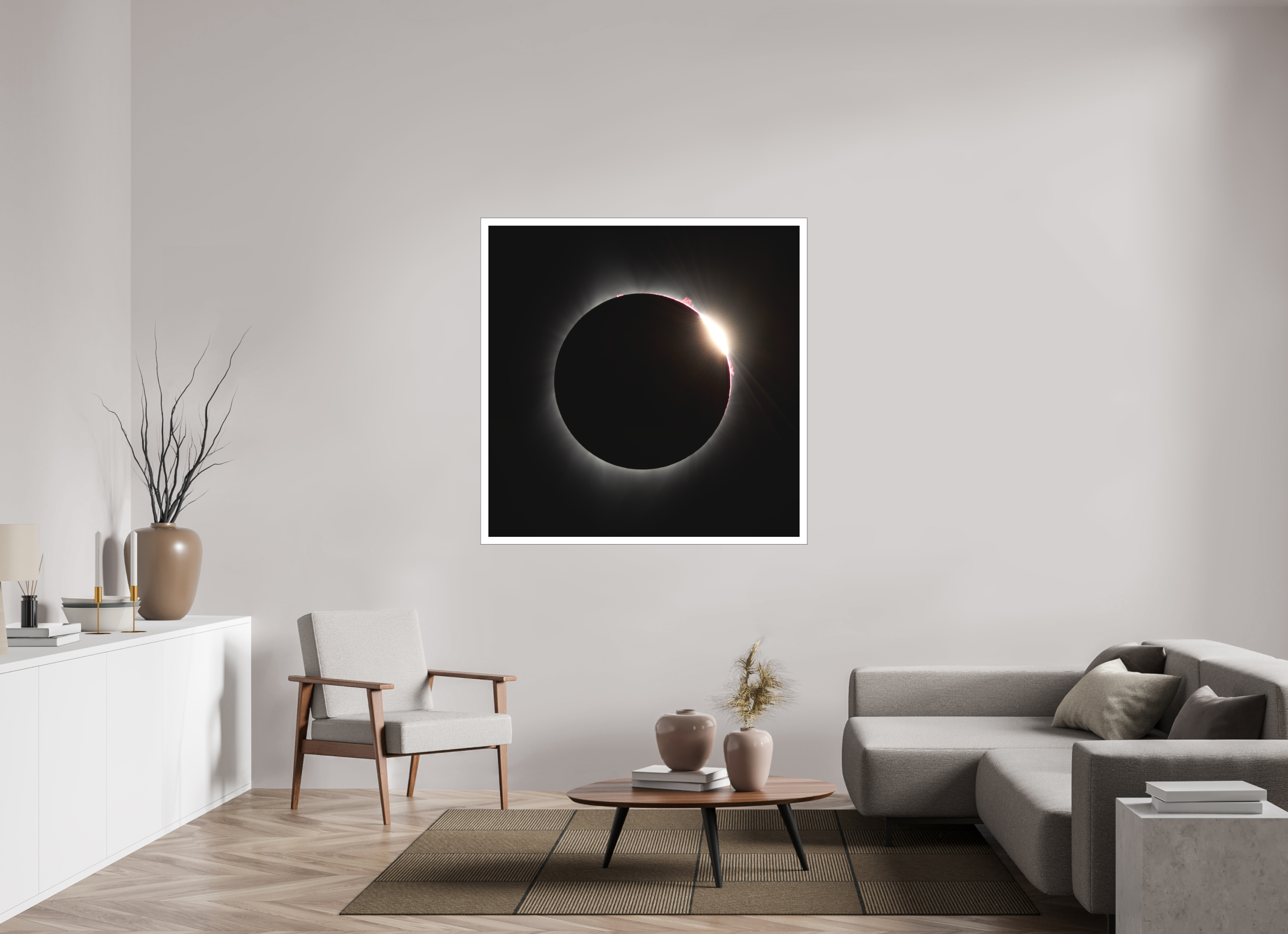 50 x 50″, Bonded Acrylic Mat + Black Frame 2017 Eclipse: The Diamonmd Ring in Oregon