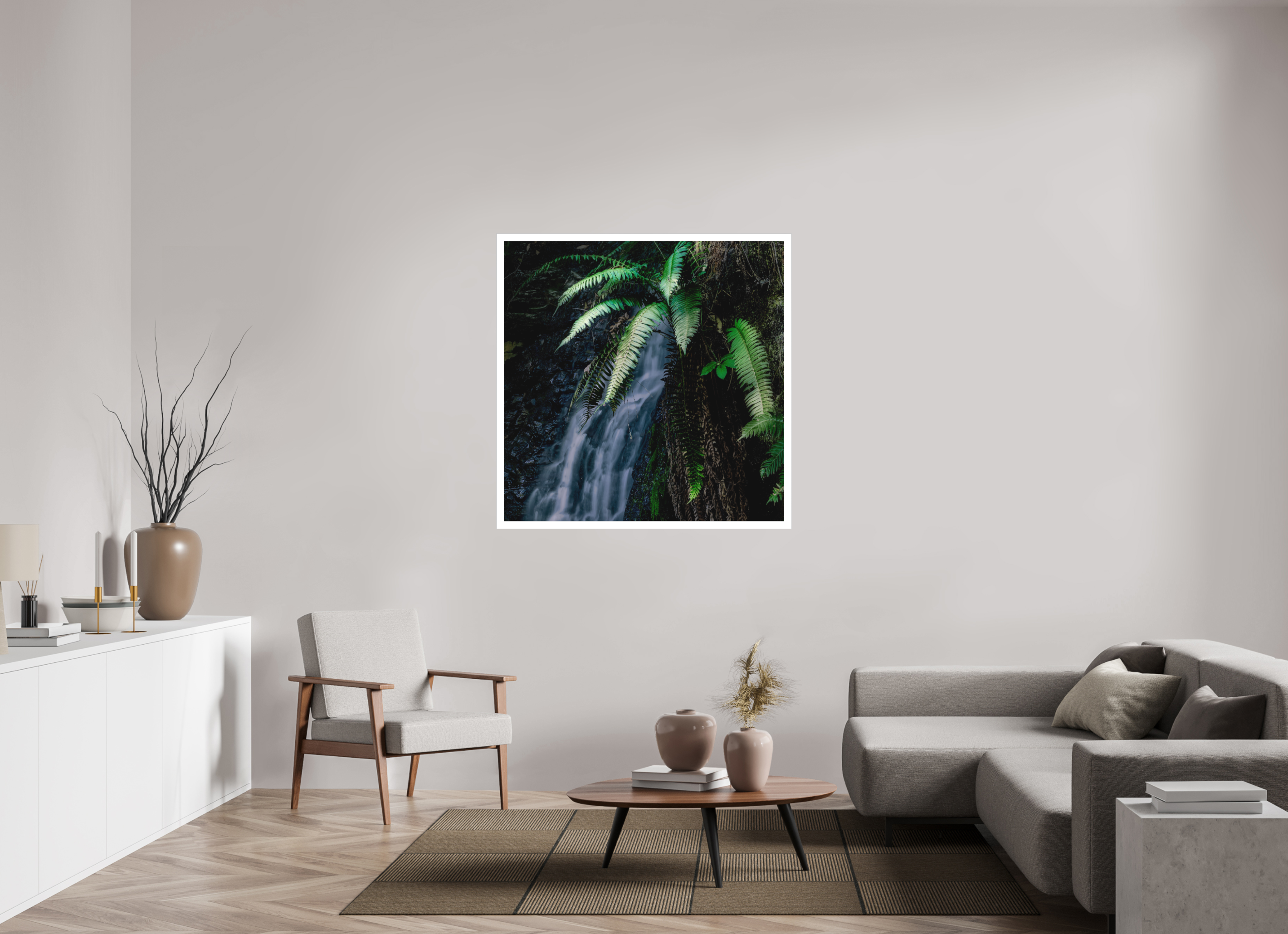 45 x 45″, Fine Art Bonded Acrylic Sword Ferns on Tiptoe FallsI