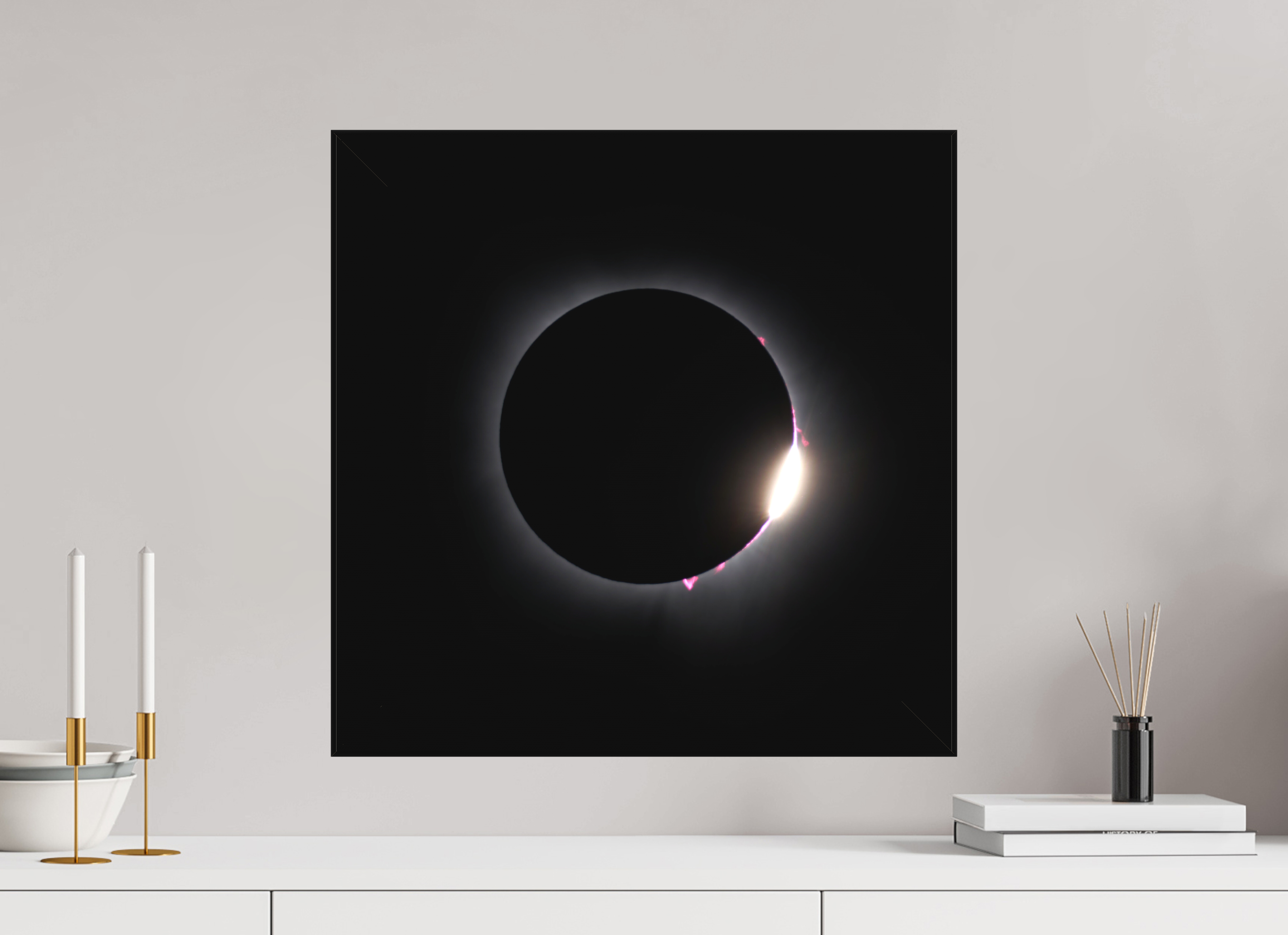 20 x 20″, Fine Art Textile 2024 Eclipse: Diamond Ring & Baily's Beads [OLD]