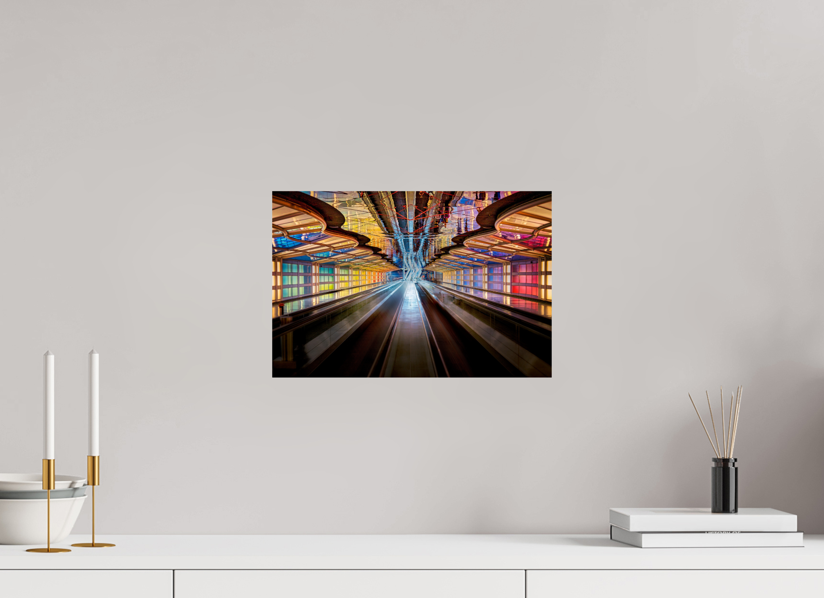 15 x 10″, Giclée Alu-Dibond Chicago O'Hare Airport's Neon Walkway