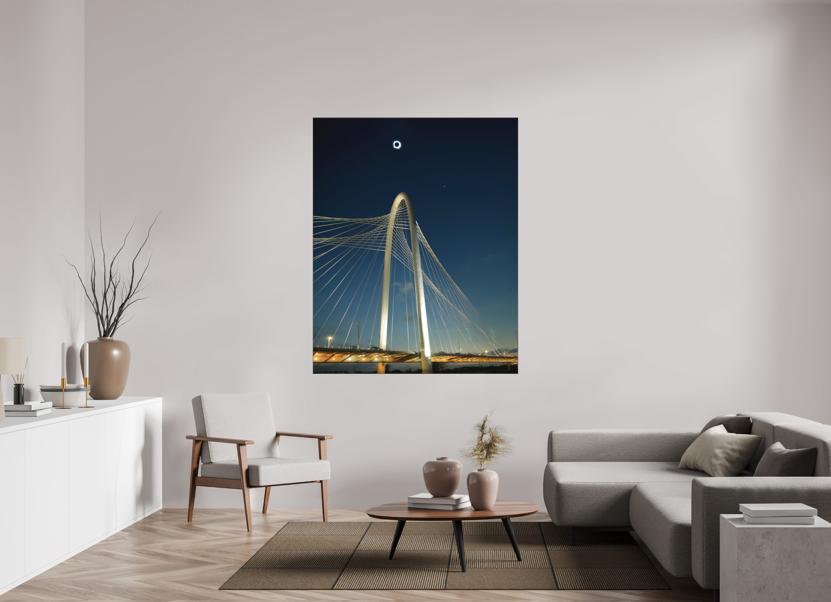 51 x 63.7″, Bonded Acrylic Black Frame 2024 Eclipse: Over Margaret Hunt Hill Bridge