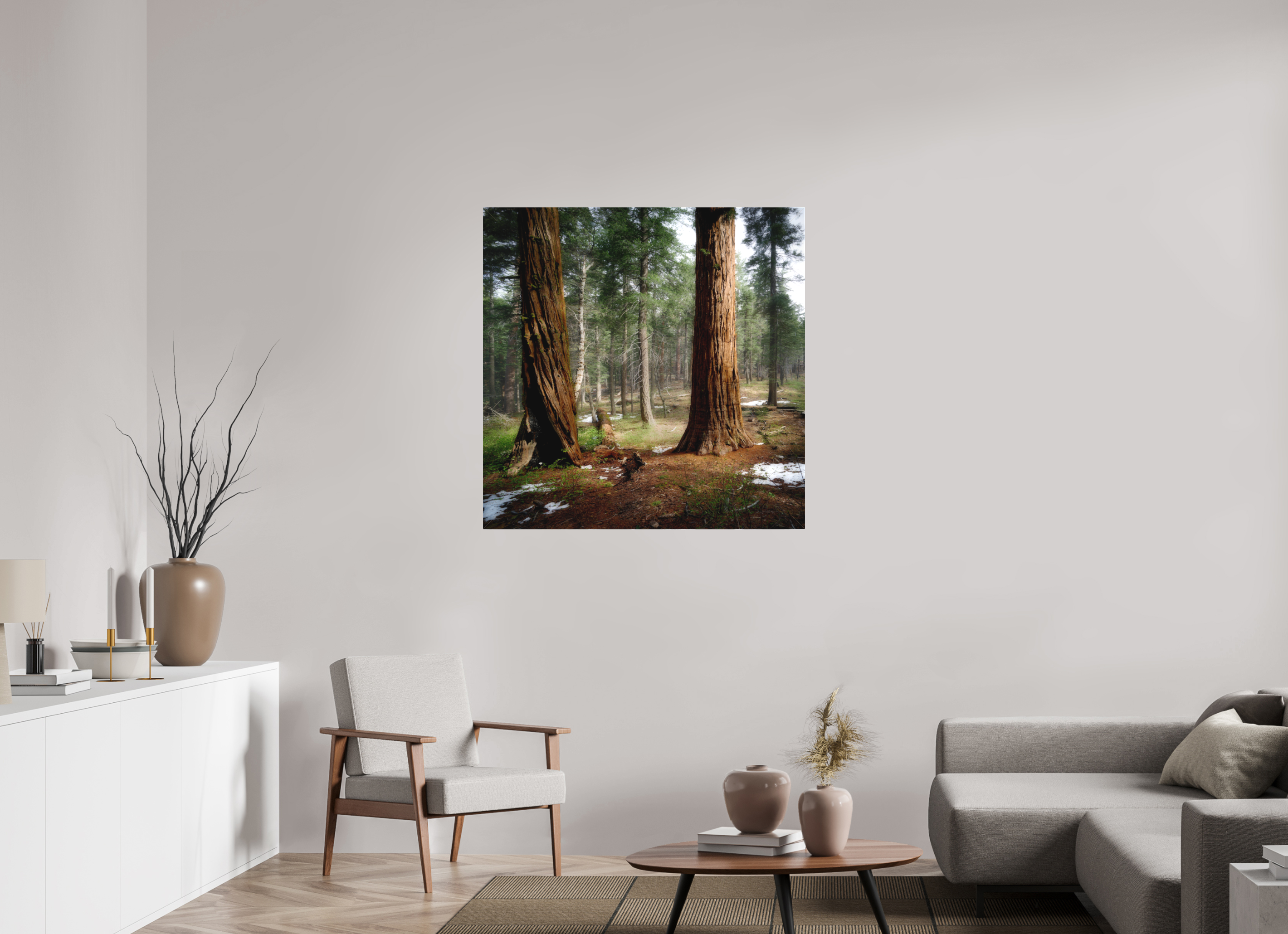40 x 40″, Fine Art Textile Northern Sentinels II: The Placer County Sequoias