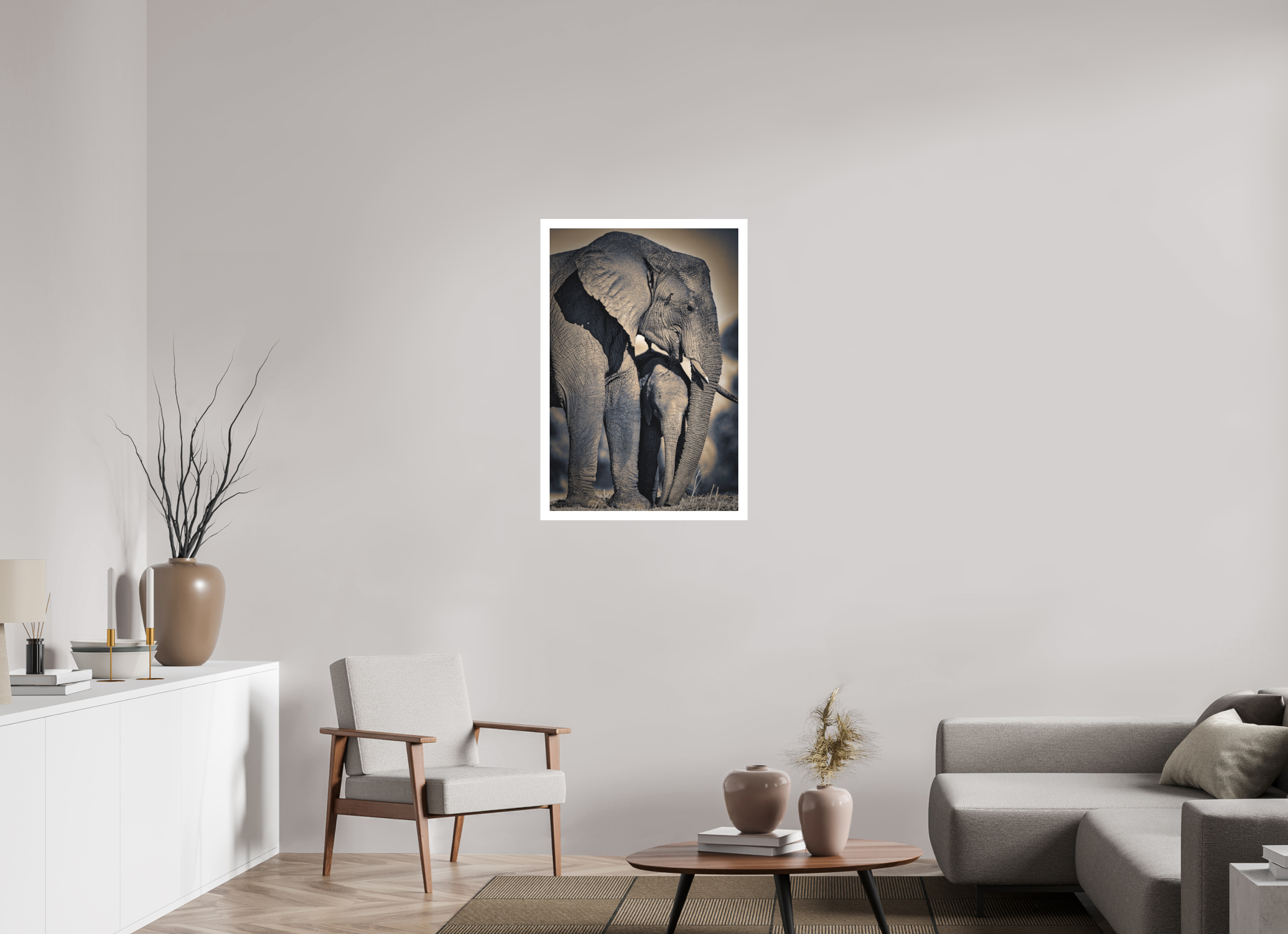 24 x 36″, Fine Art Bonded Acrylic Mother Elephant & Calf