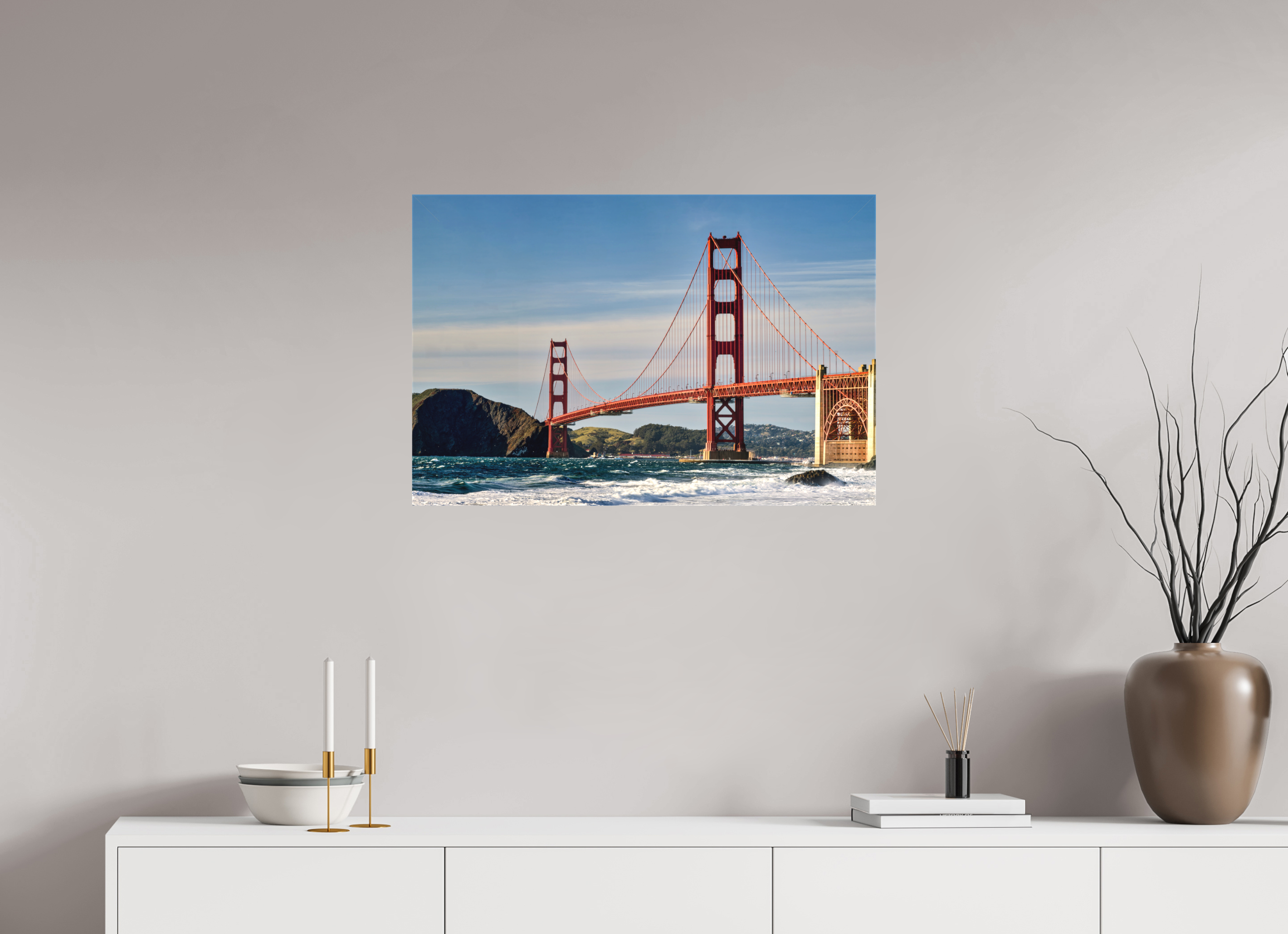 30 x 20″, Fine Art Textile Golden Gate I: A Postcard View