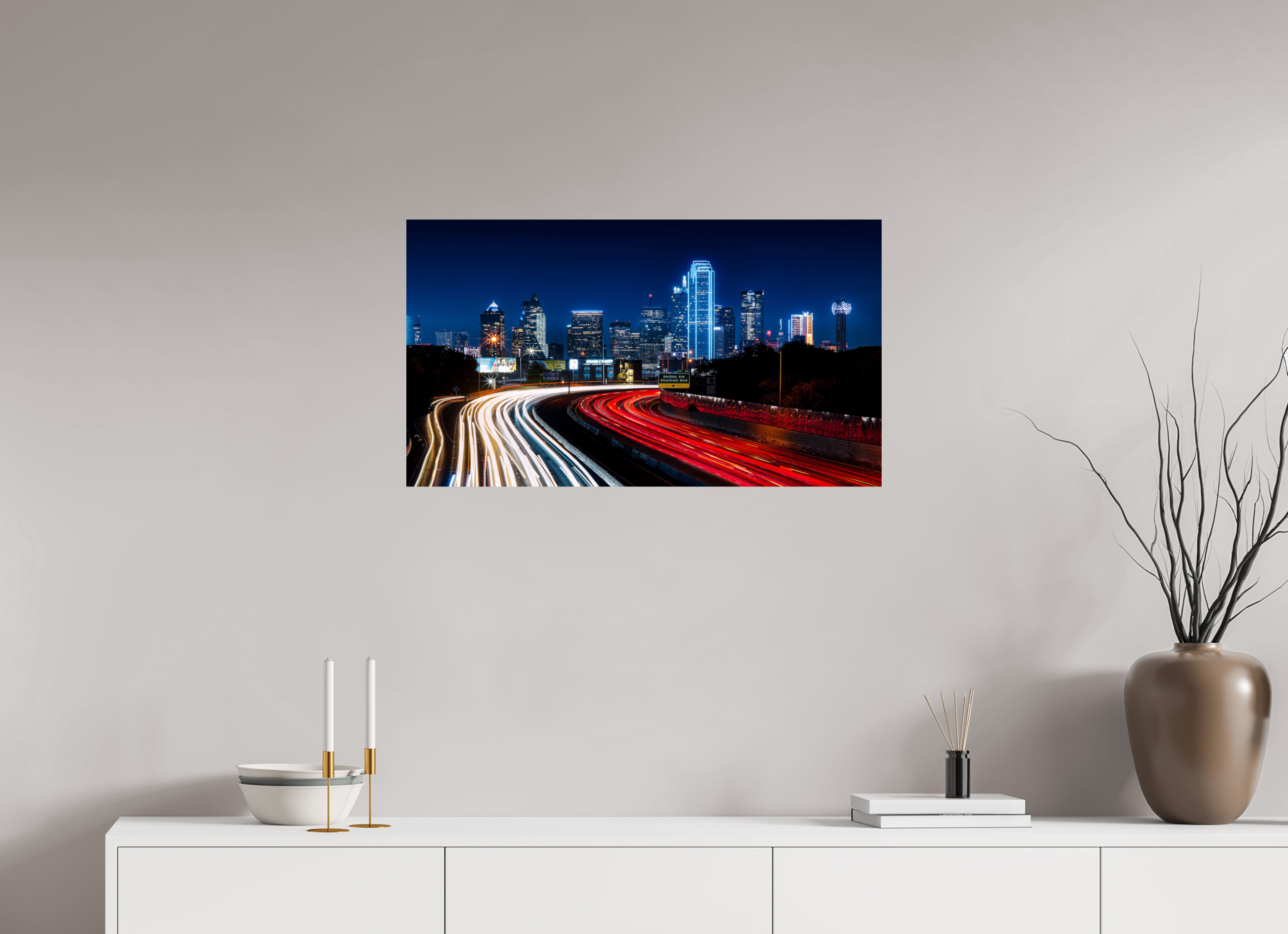 32 x 18″, Giclée Alu-Dibond Dallas Night Skyline: The Edgefield Prospect