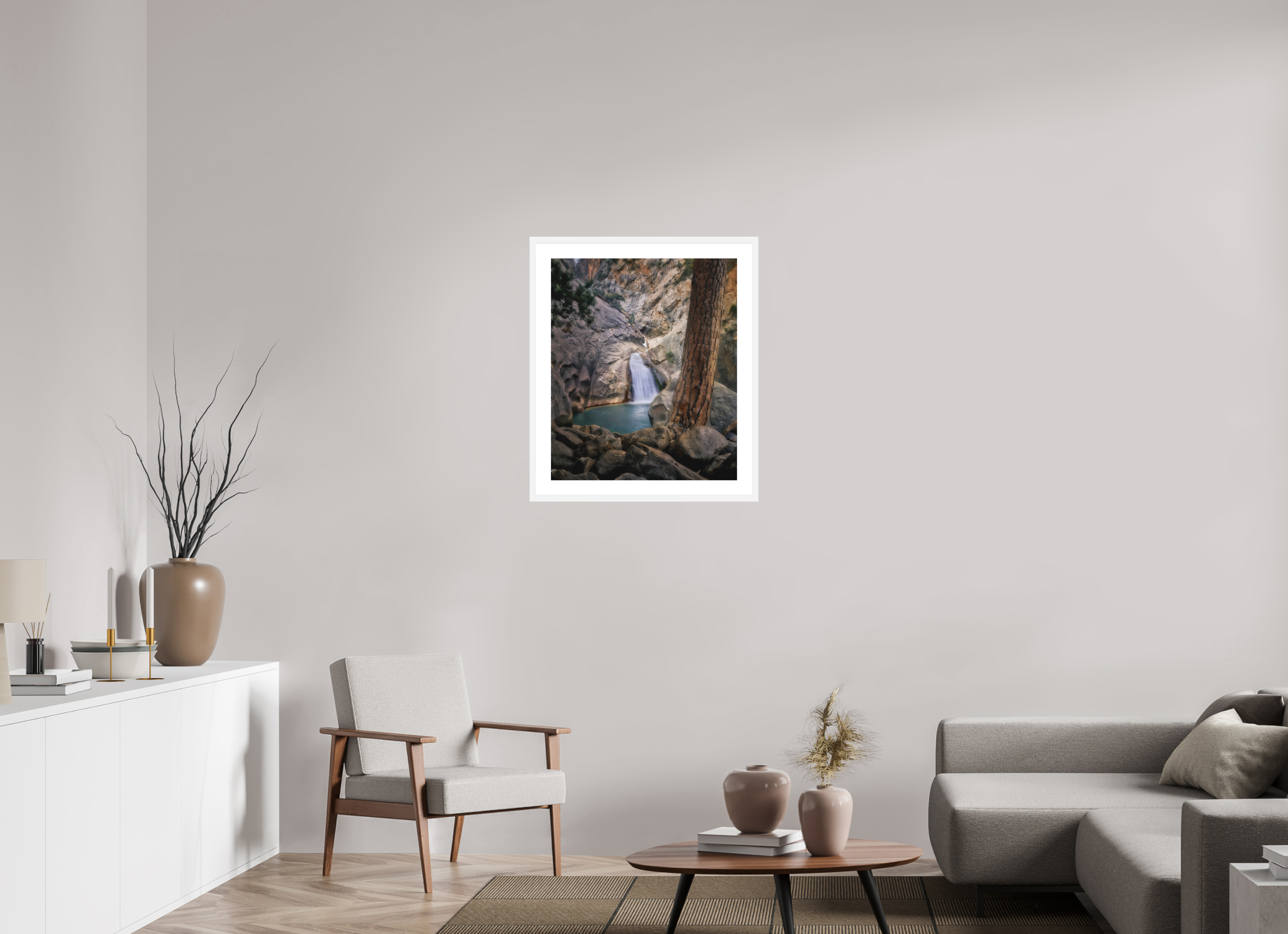 24 x 28.6″, Passe-Partout White Frame Roaring River Falls 1 —Kings Canyon