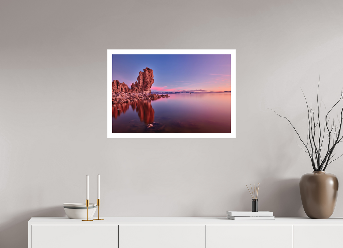 30 x 20″, Bonded Acrylic Mat + White Frame Mono Lake: Tufa Dawn