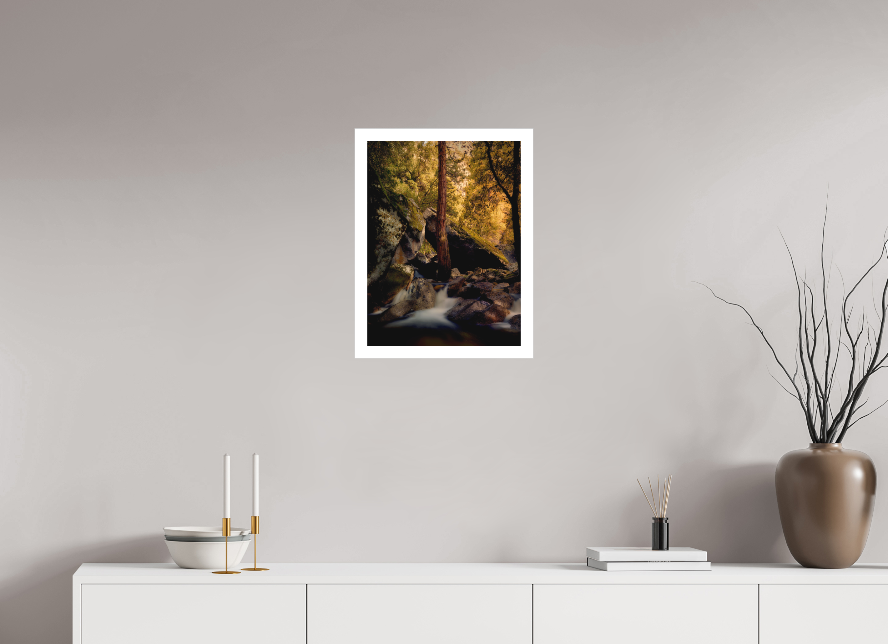 15 x 20″, Fine Art Bonded Acrylic Yosemite's Cascade Creek at Sunrise