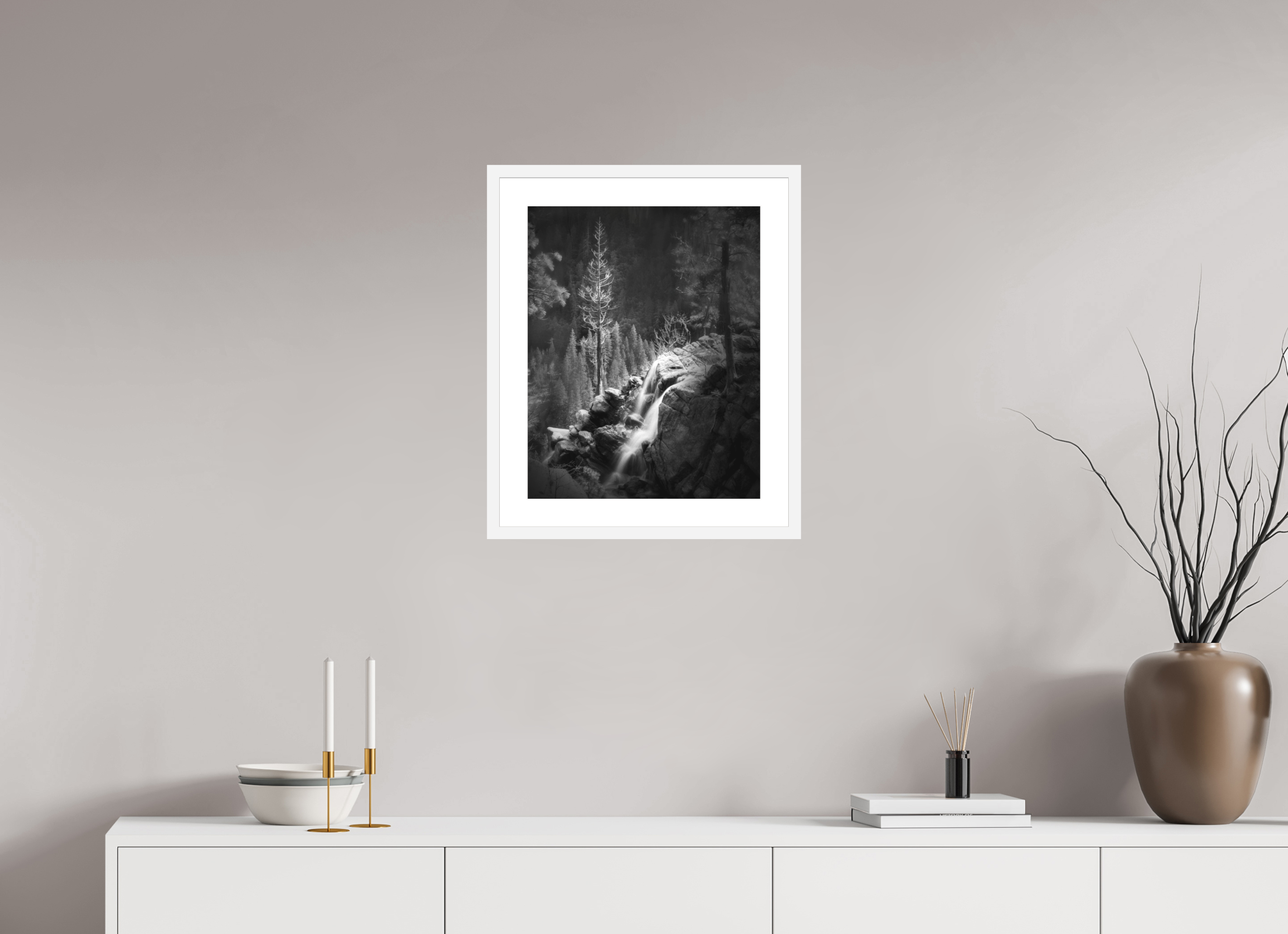 16 x 20″, Passe-Partout White Frame Lucidum: Yosemite's Cascade Creek