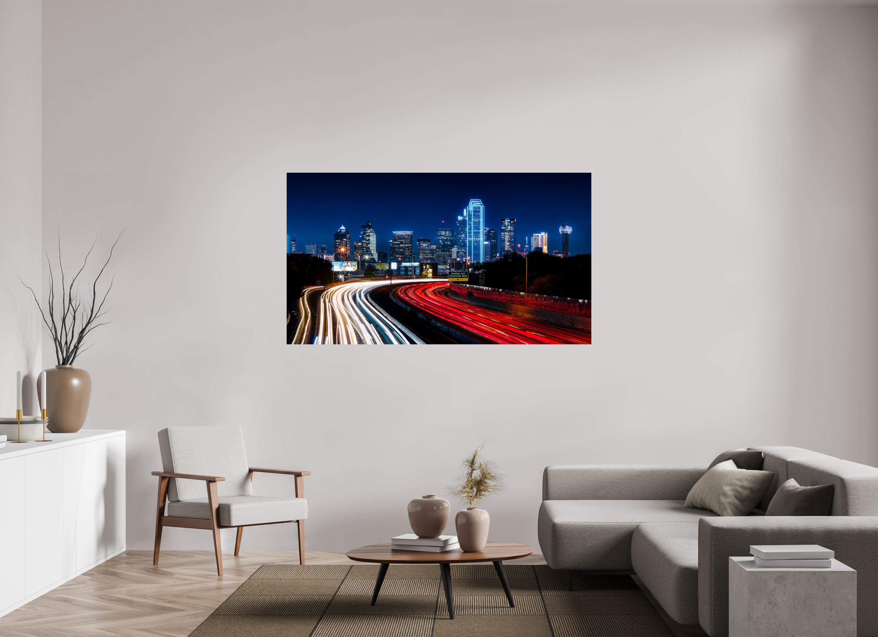 70 x 39.4″, Giclée Alu-Dibond Dallas Night Skyline: The Edgefield Prospect