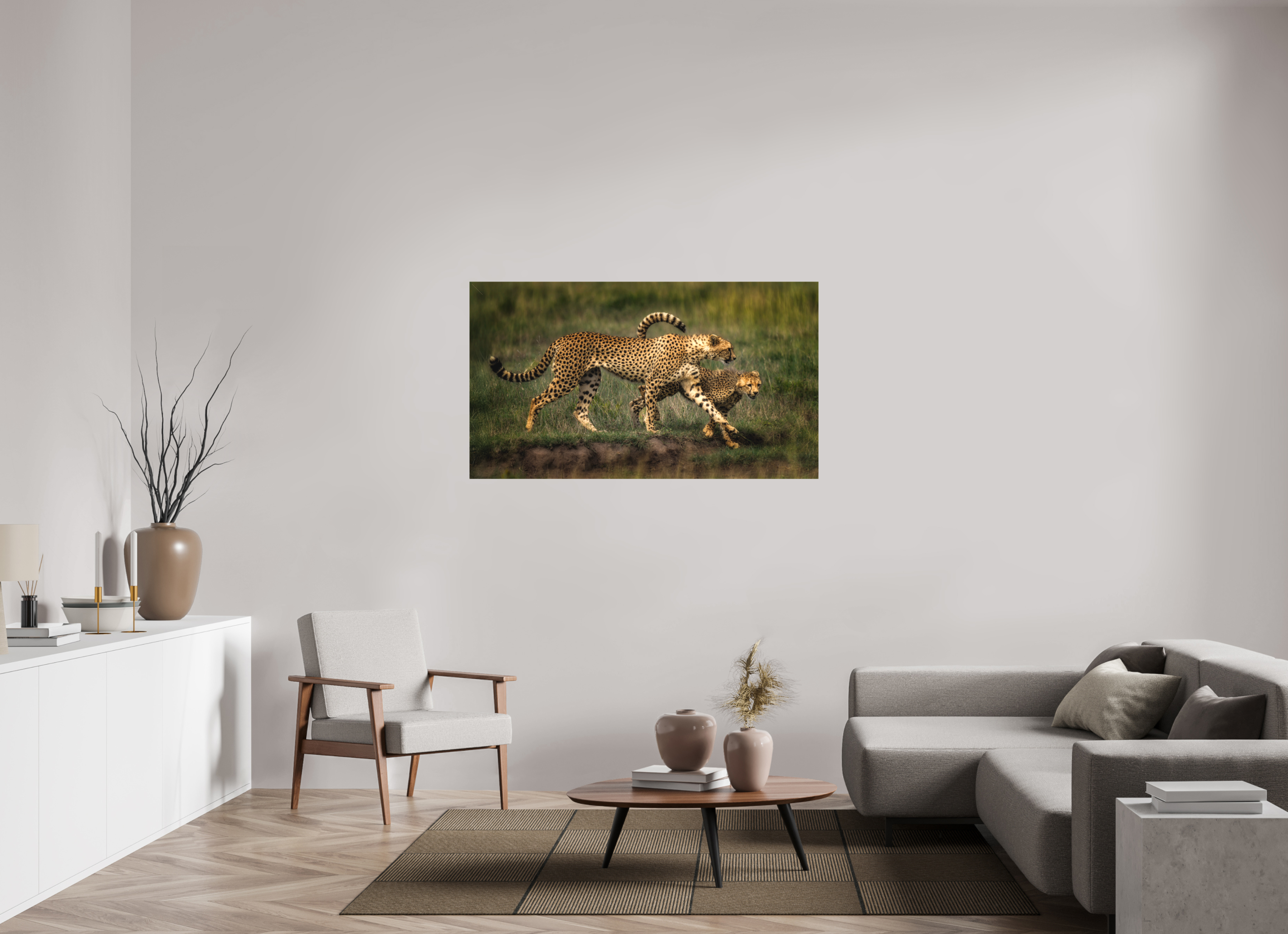55 x 30.9″, Fine Art Textile Mother & Son on the Serengeti
