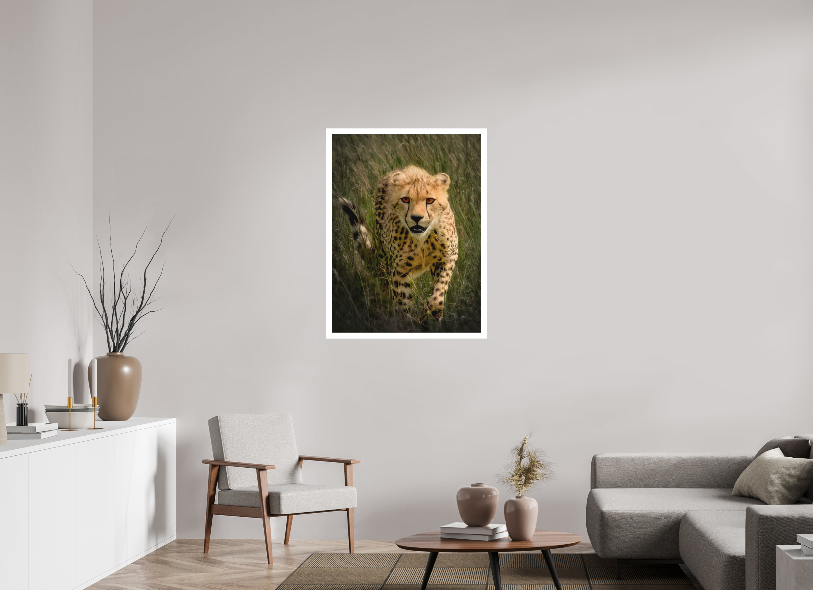 30 x 40″, Fine Art Bonded Acrylic Stalking Cheetah