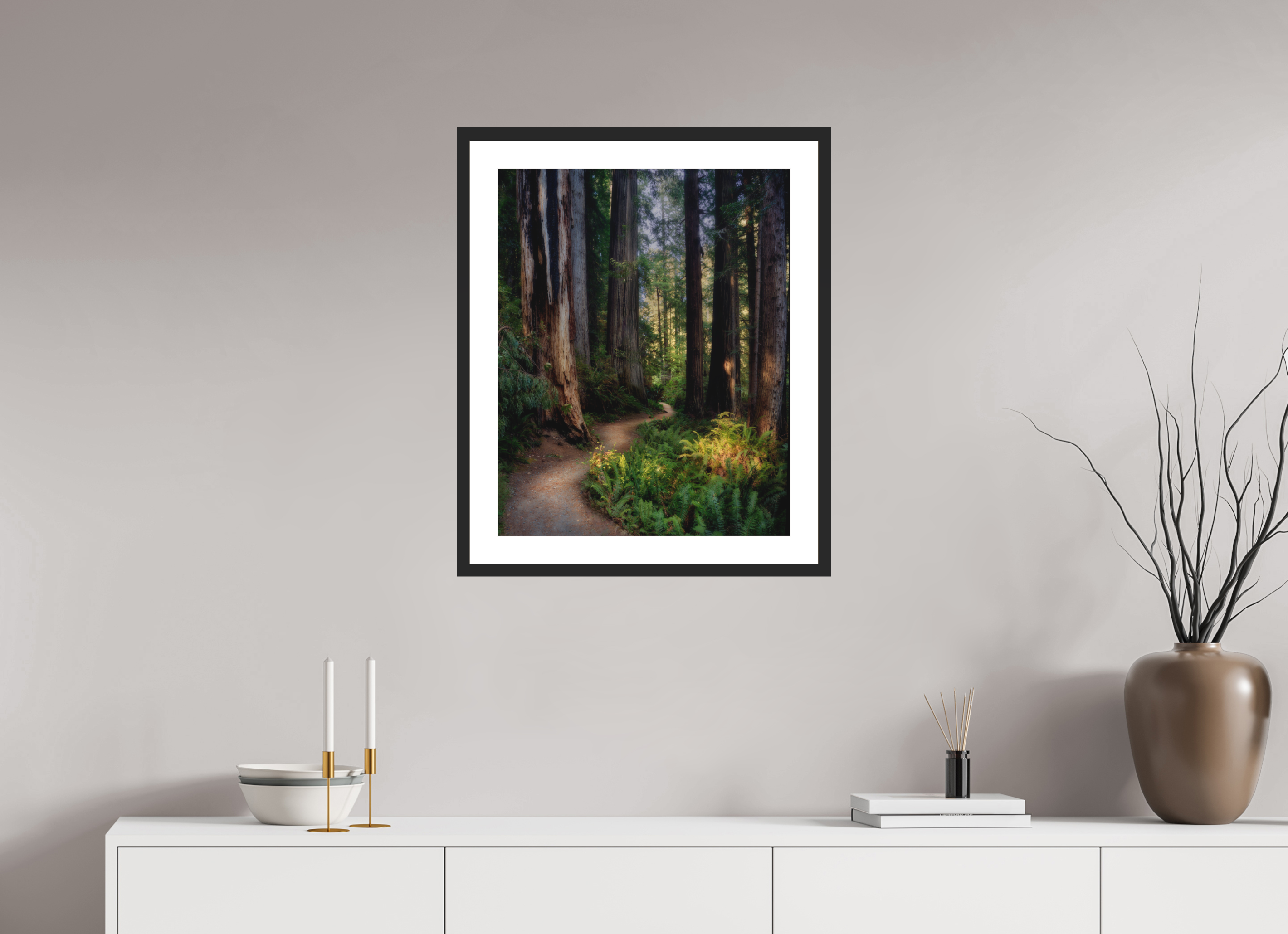 20 x 25″, Passe-Partout Black Frame Prairie Creek Redwoods Pathway
