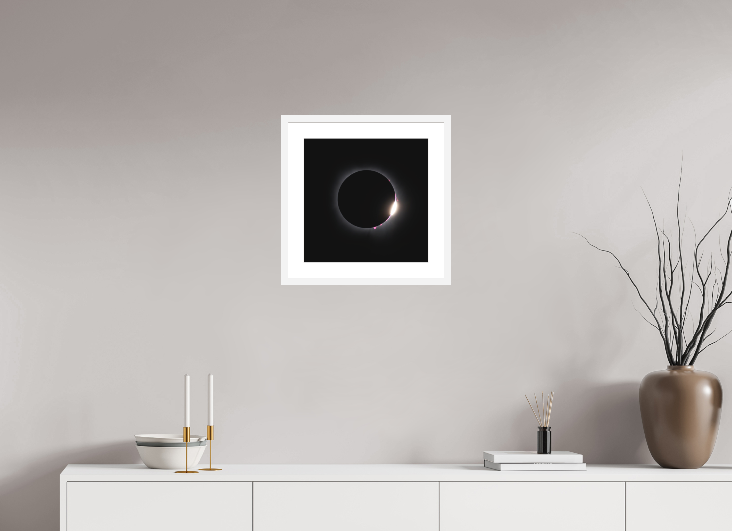 15 x 15″, Passe-Partout White Frame 2024 Eclipse: Diamond Ring & Baily's Beads [OLD]