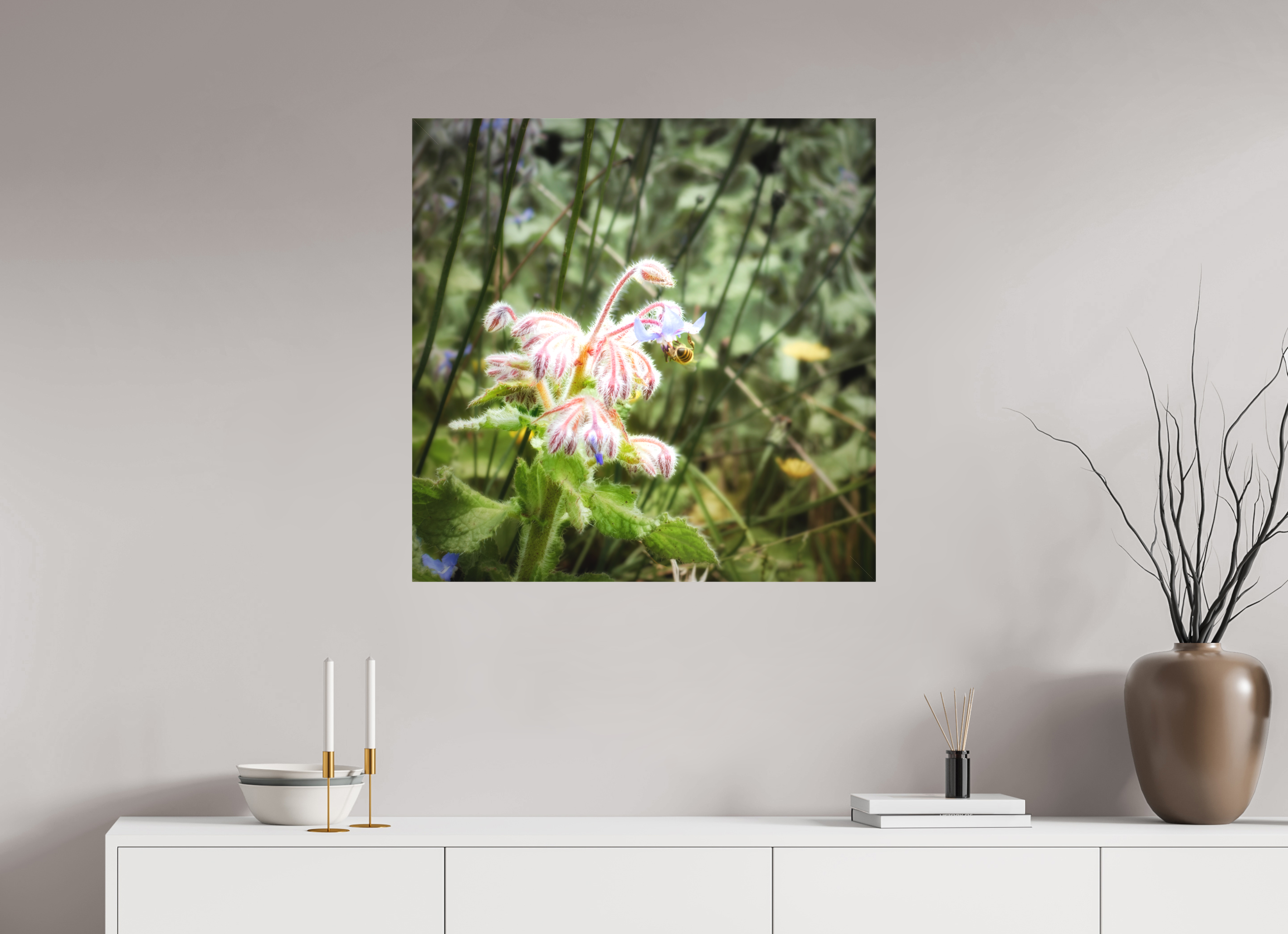 30 x 30″, Fine Art Textile Maui Honeybee Hard at Work