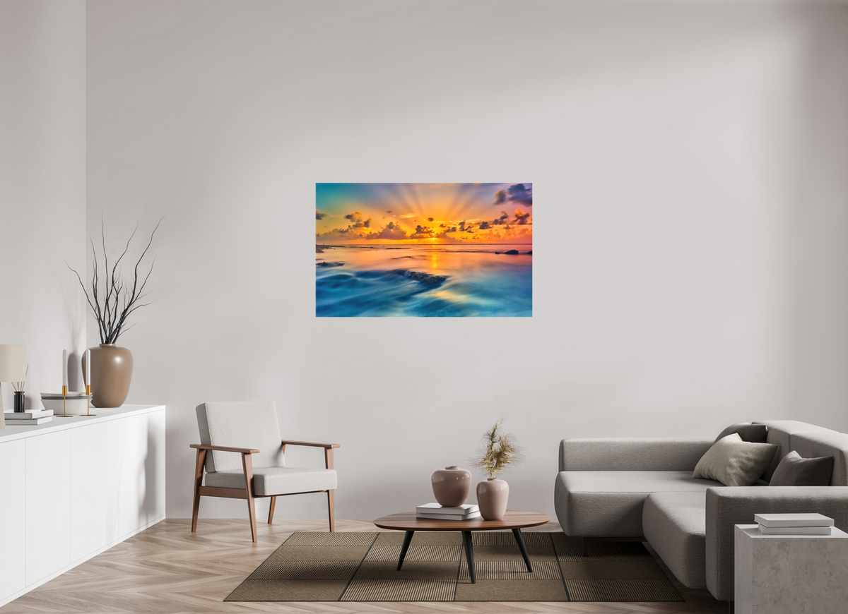 51.9 x 32″, Fine Art Textile Diluvian: Bora Bora Reefside Sunrise