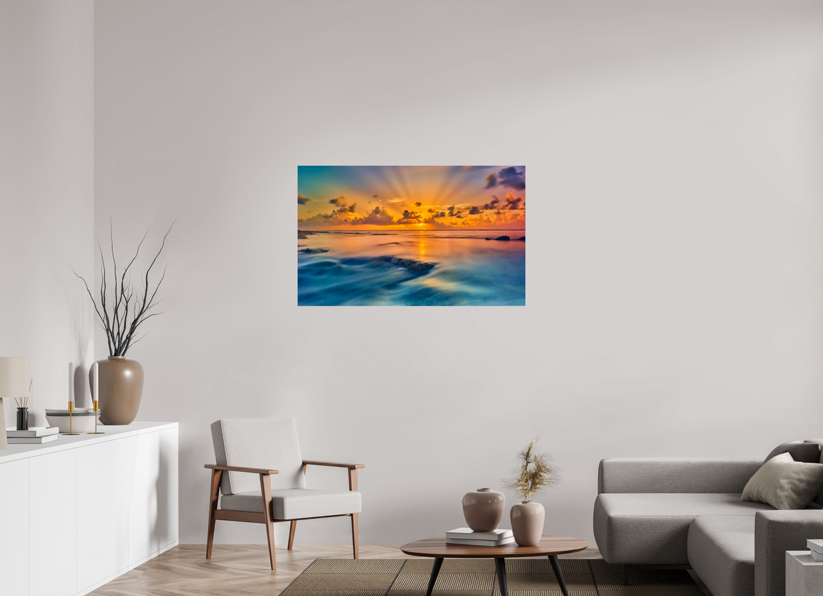 45.4 x 28″, Giclée Alu-Dibond Diluvian: Bora Bora Reefside Sunrise