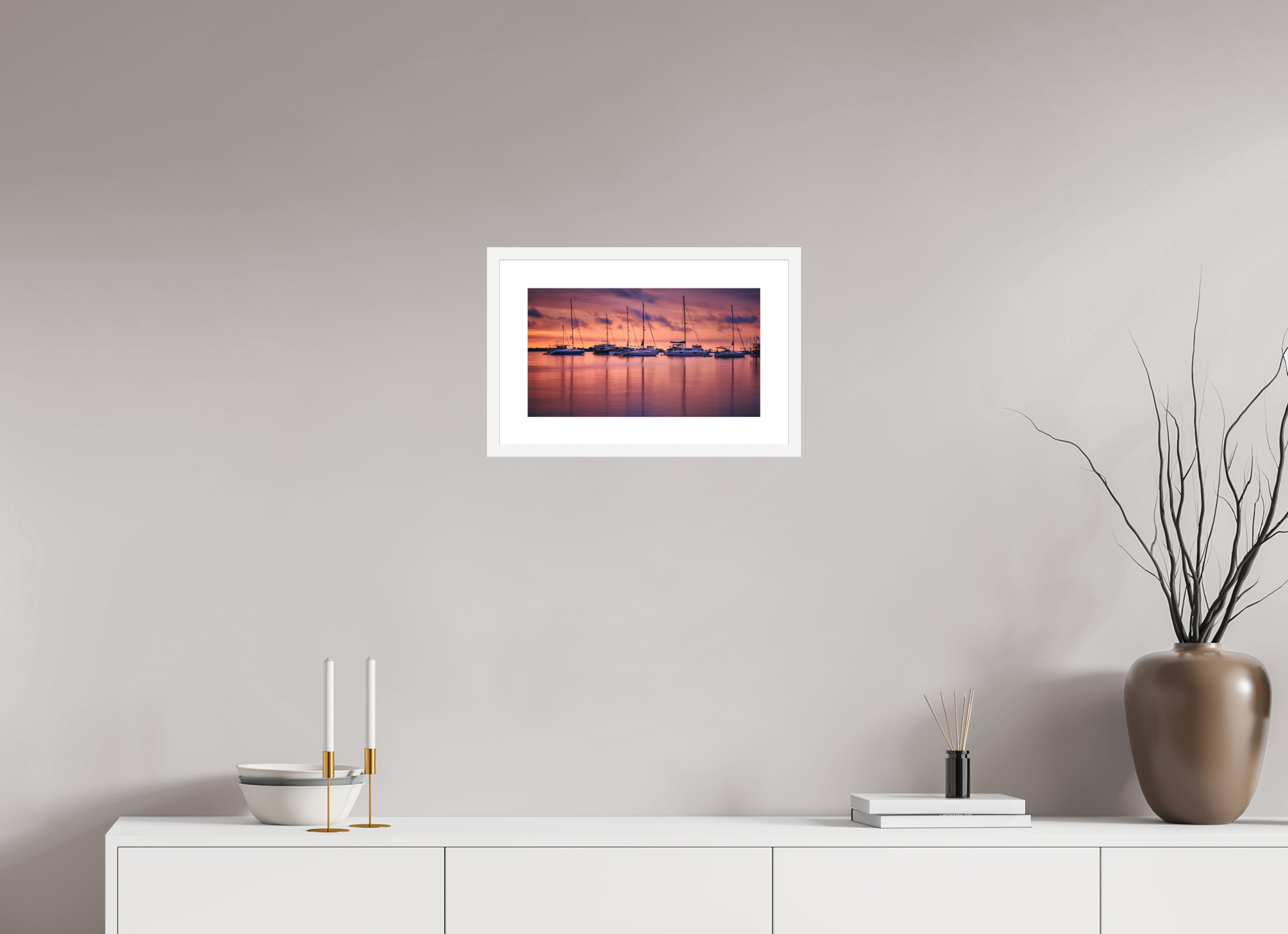 16 x 9″, Passe-Partout White Frame Portum Tutum: The Annapolis Harbor at Dawn